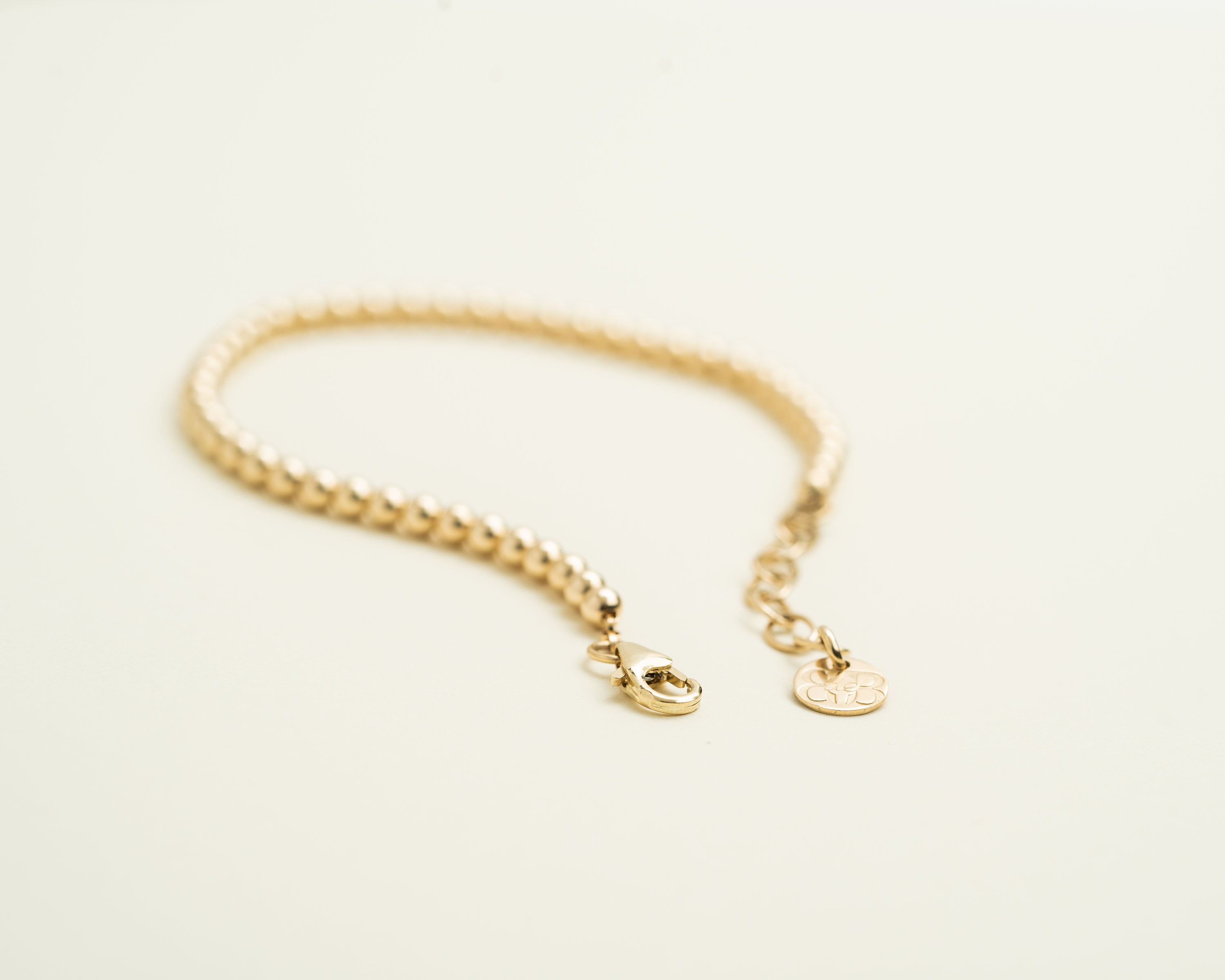 14K Solid Gold 3mm Beaded Bracelet on a Gold Chain