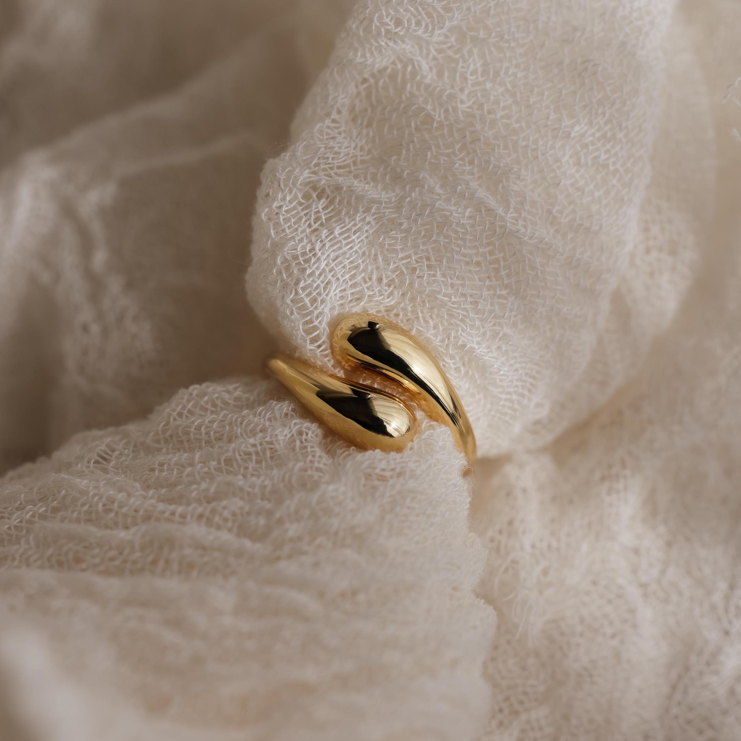 Duo Dome Ring, Chunky Gold Statement Ring With Adjustable Band