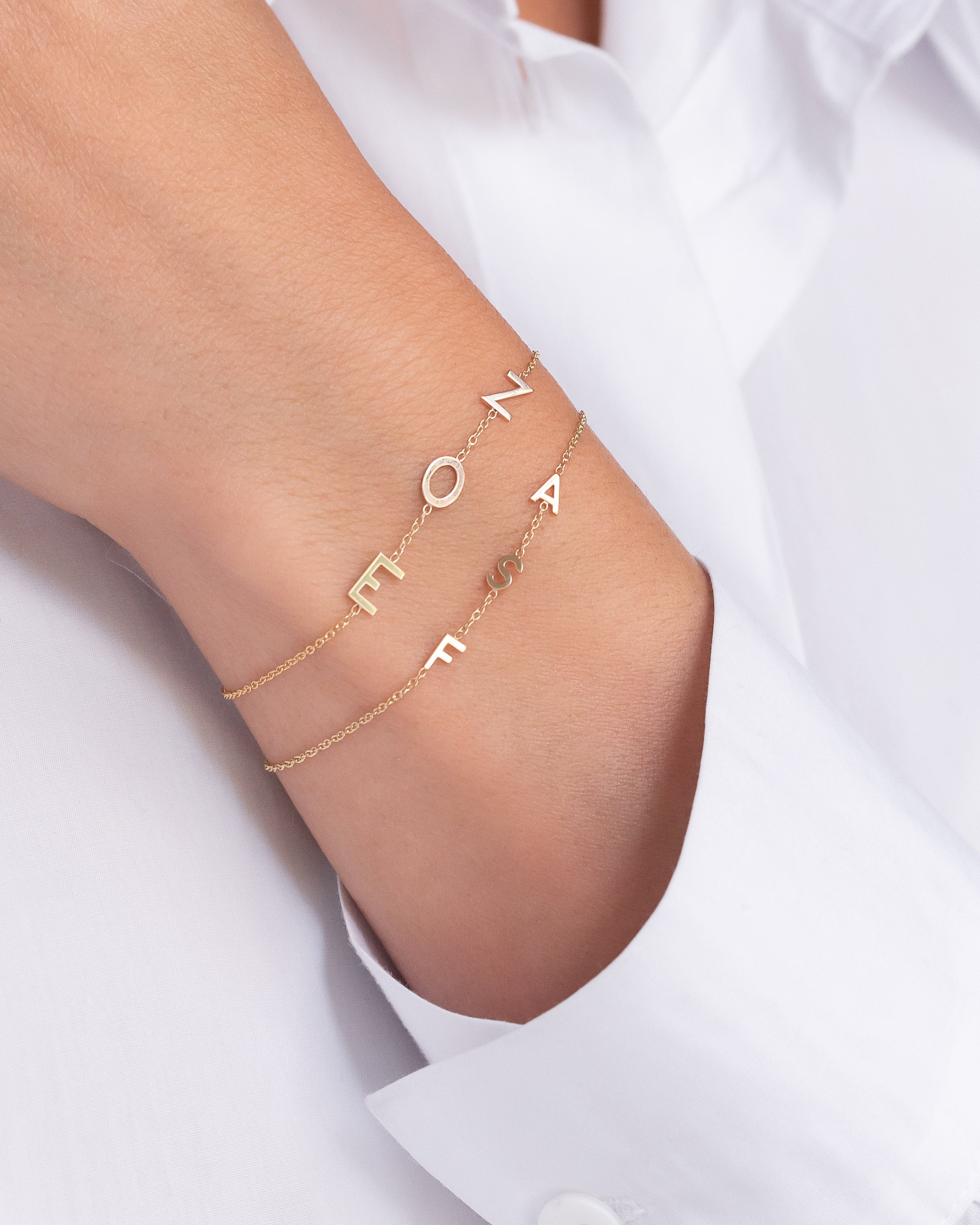 14K Gold Initial Letter Bracelet on a Cable Link Chain