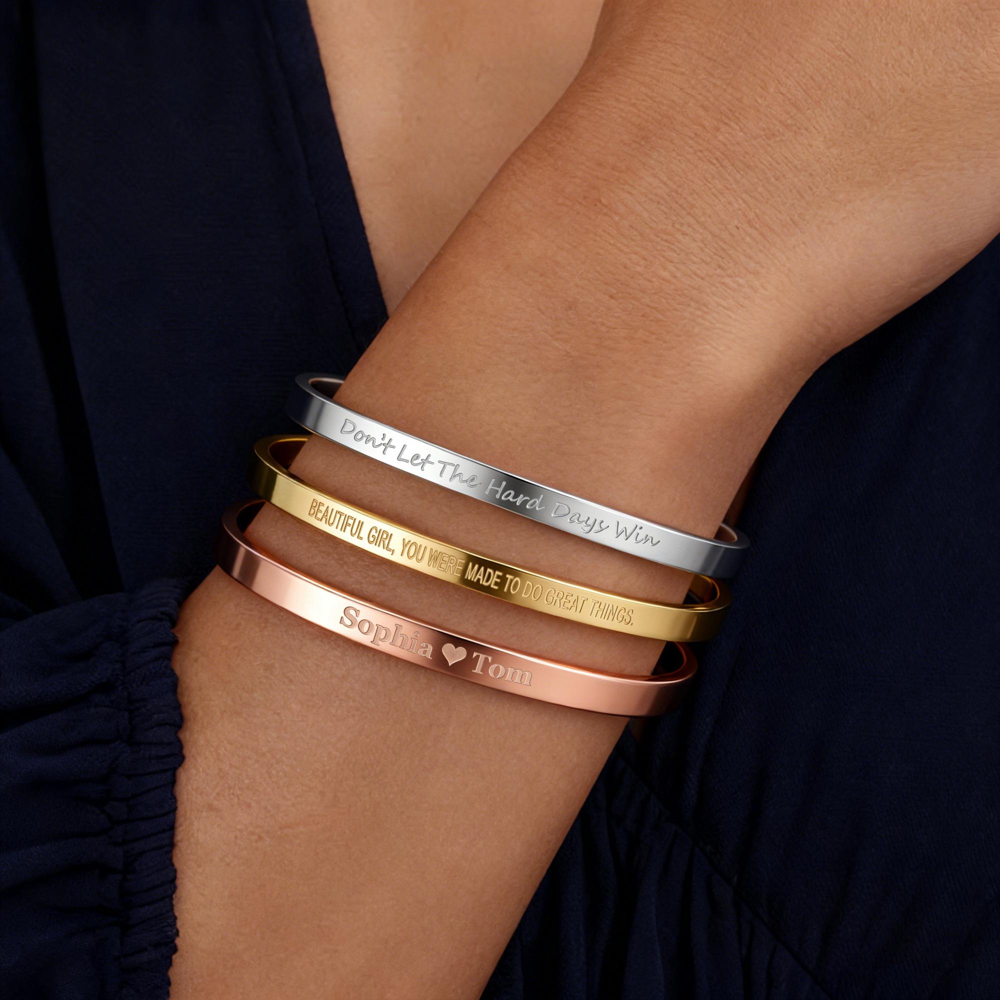 Custom Engraved Inspirational Bangle in 18K Gold Plated Titanium Steel