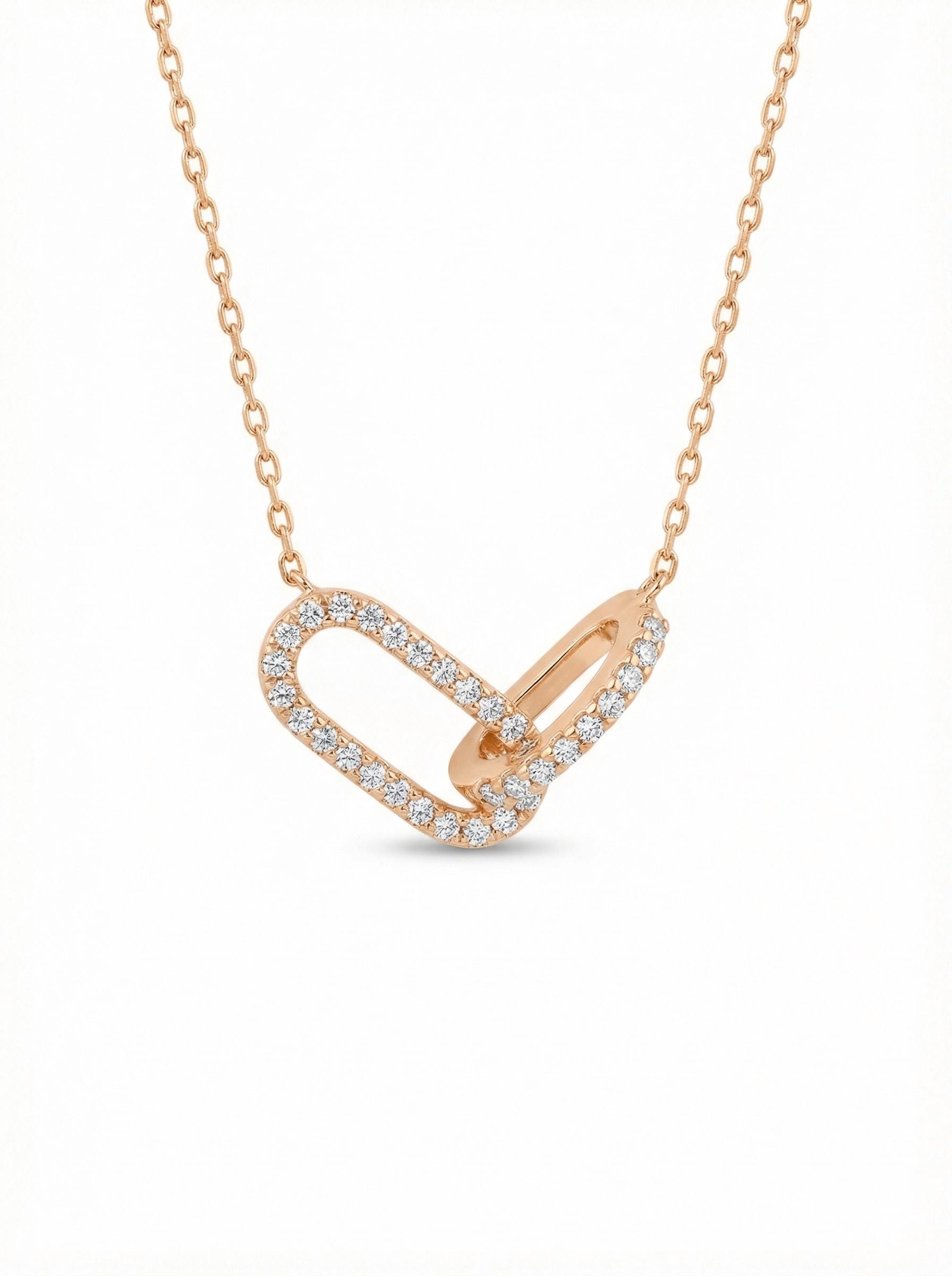 14K Gold Diamond Link Necklace with Modern Asymmetrical Pendant