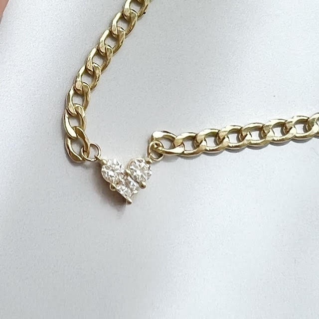 14K Gold Heart Pendant Choker with 0.5 Carat Lab Grown Diamonds