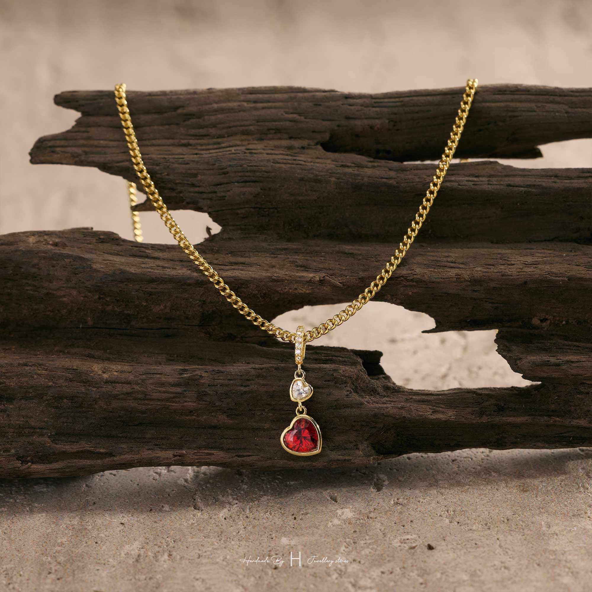 Custom Birthstone Heart Pendant Necklace in Copper
