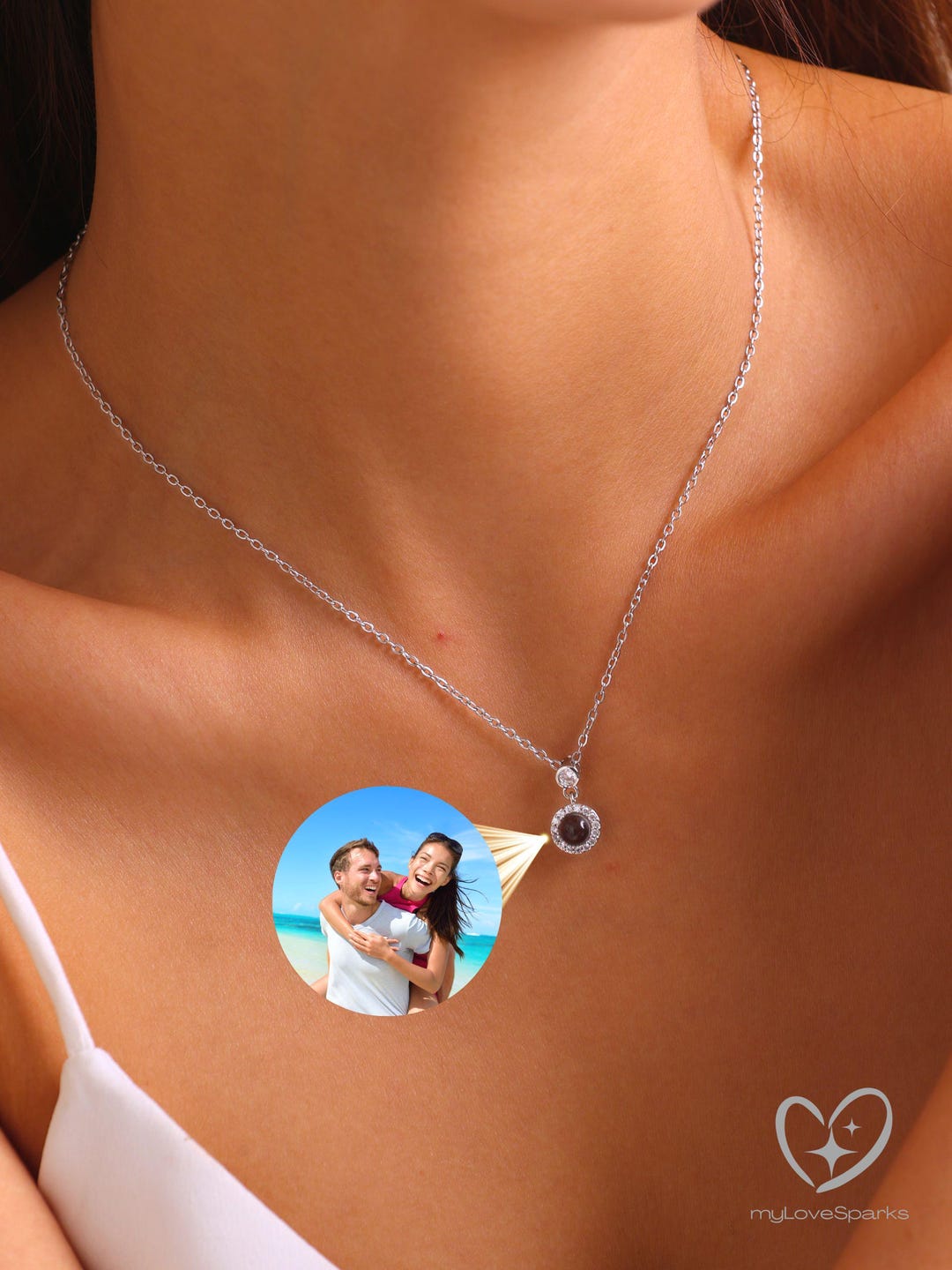 Minimalist Photo Projection Necklace in Stainless Steel