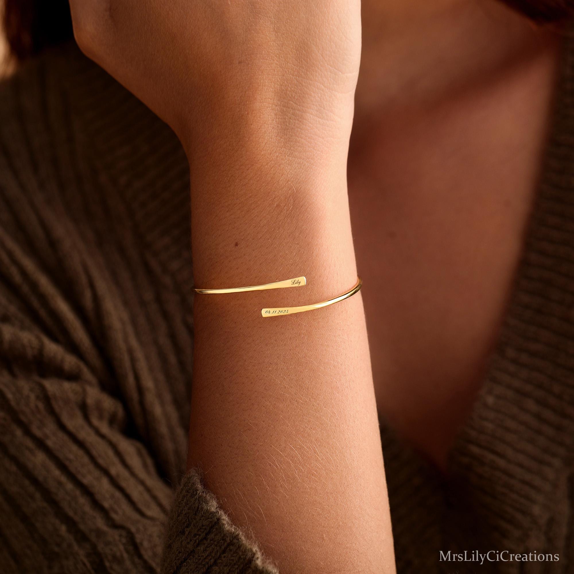 Custom Engraved Double Name Bar Bracelet in Hypoallergenic Brass