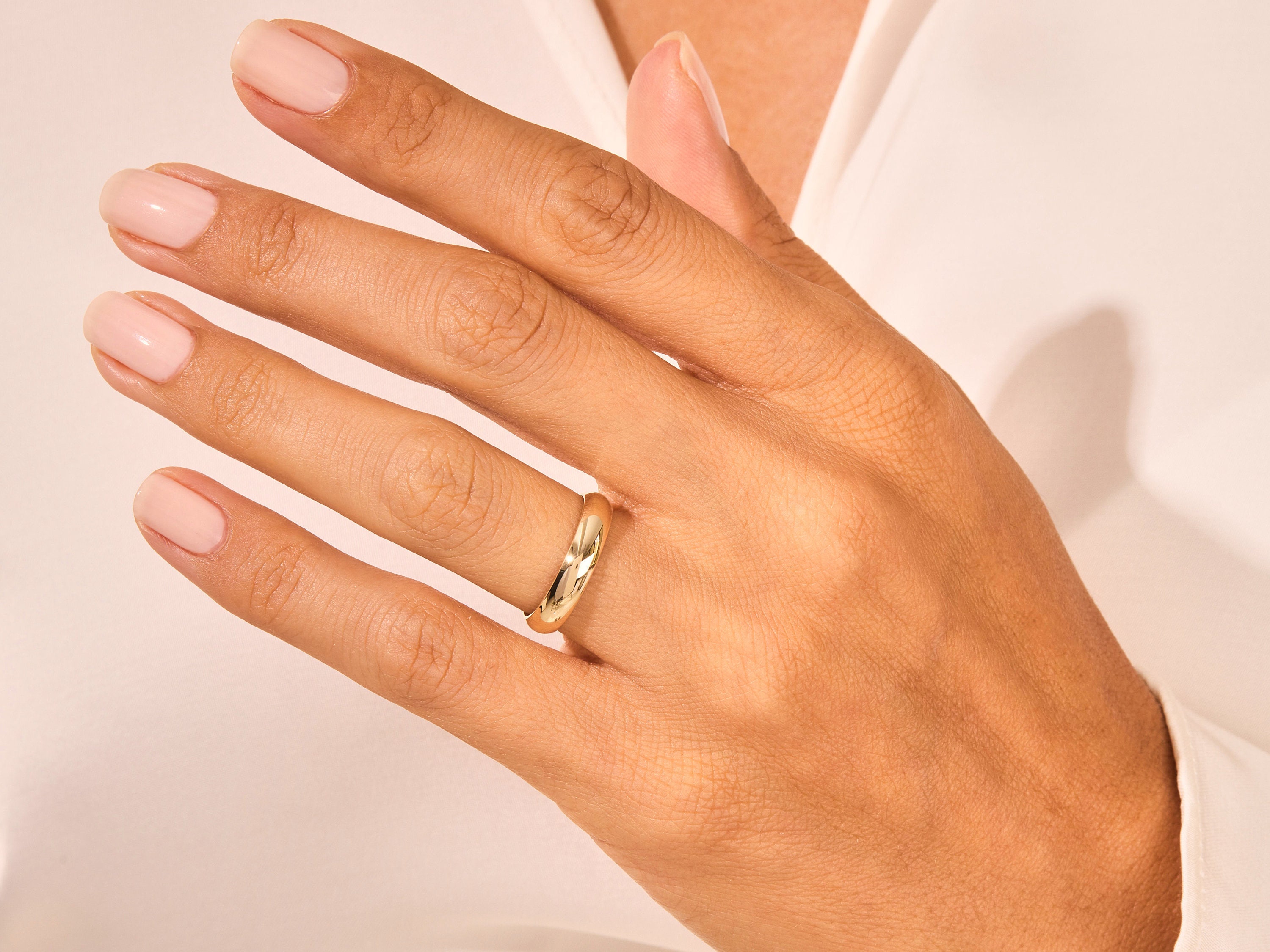 14K Yellow Gold Dome Wedding Band, Polished Comfort Fit