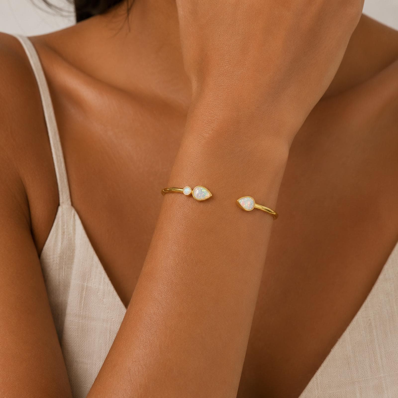 Personalized Opal Cuff Bangle in 18K Gold Plated Copper
