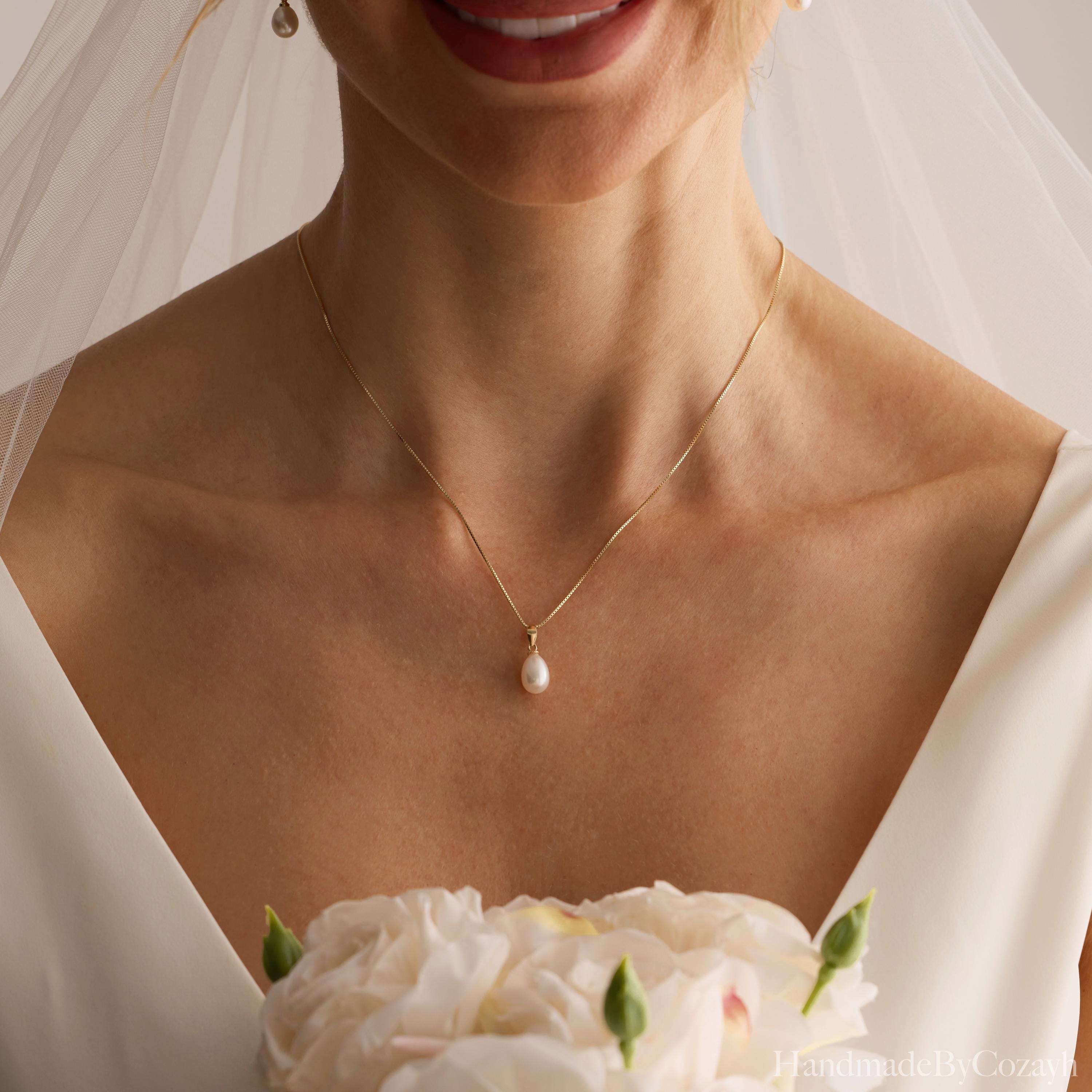 Minimalist Freshwater Pearl Drop Necklace in Sterling Silver