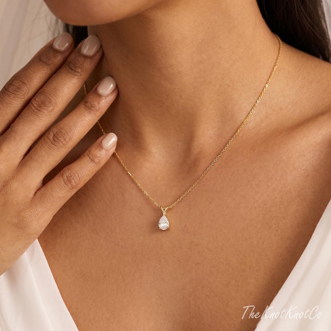 18K Gold Plated Teardrop Cubic Zirconia Necklace and Earring Set