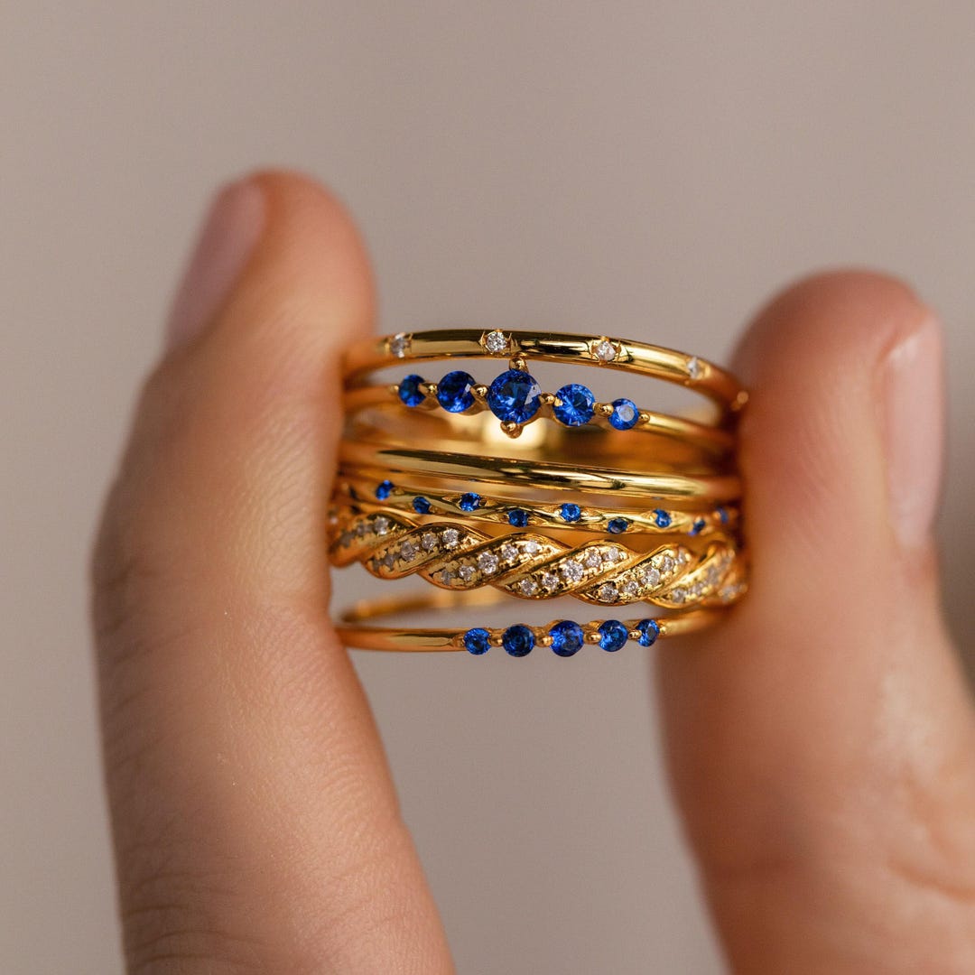 Sapphire Stacking Ring Set of 3 Blue Gemstone Bands