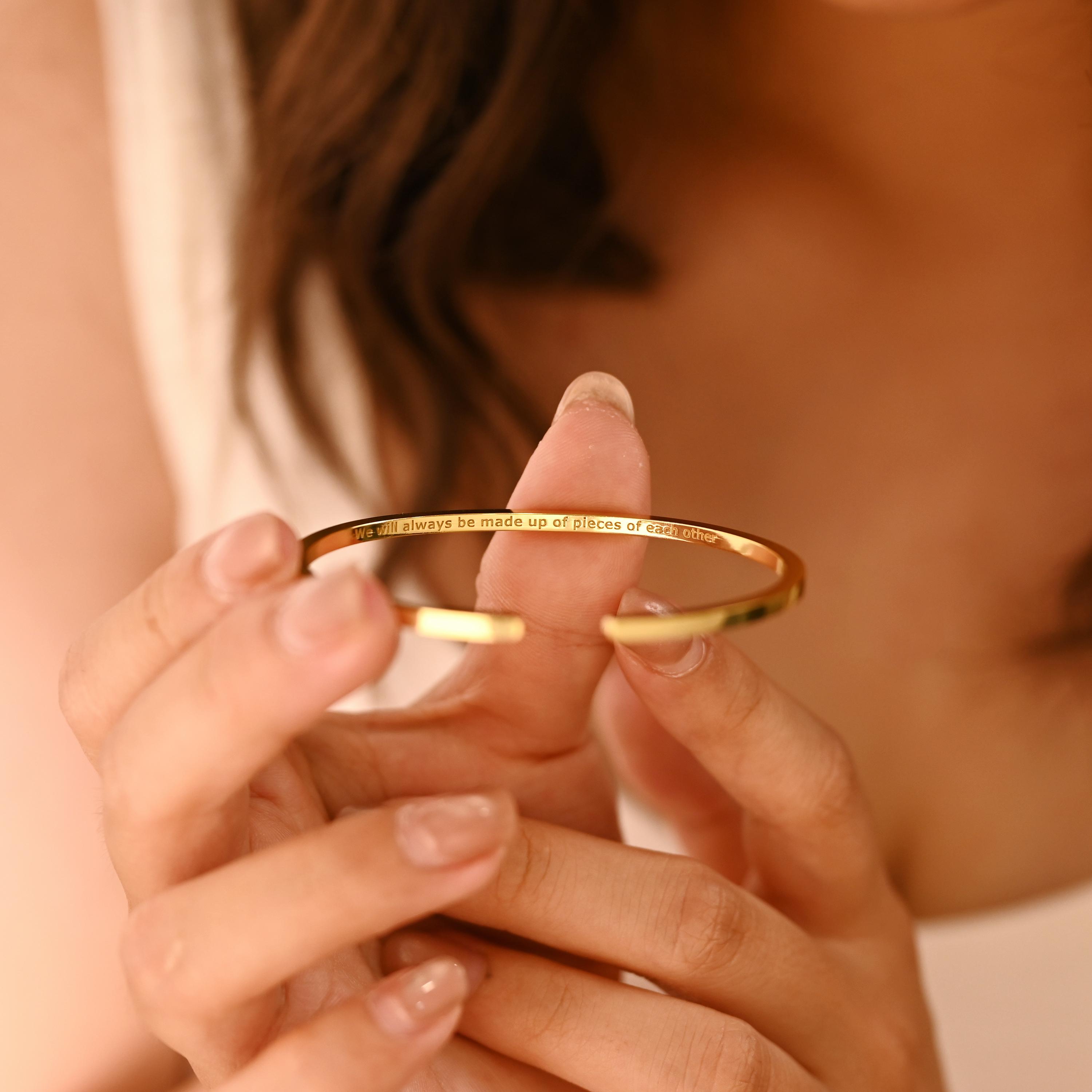 Engraved Secret Message Cuff Bracelet in Sterling Silver or 18K Gold