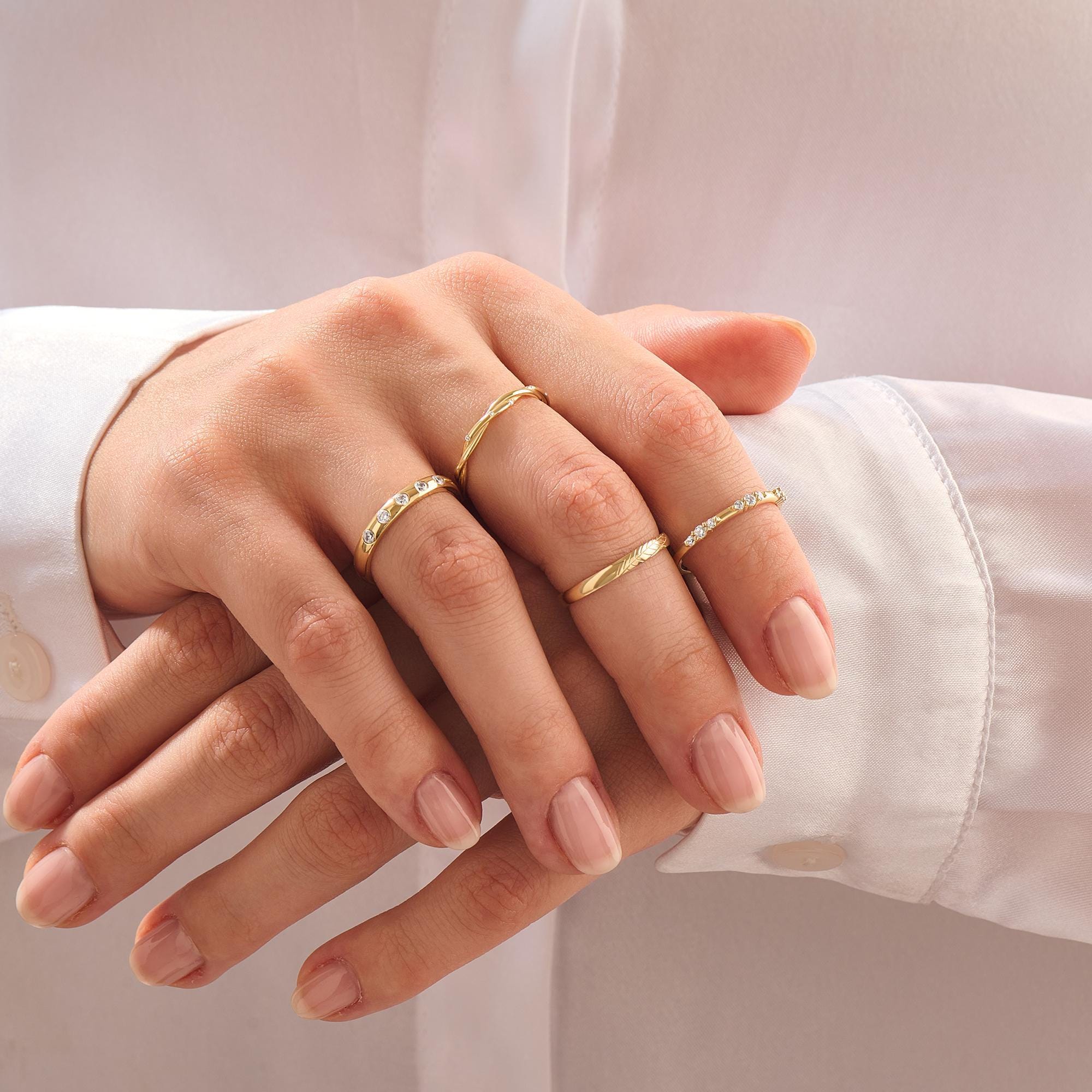 14K Solid Gold Slim Twisted Diamond Band