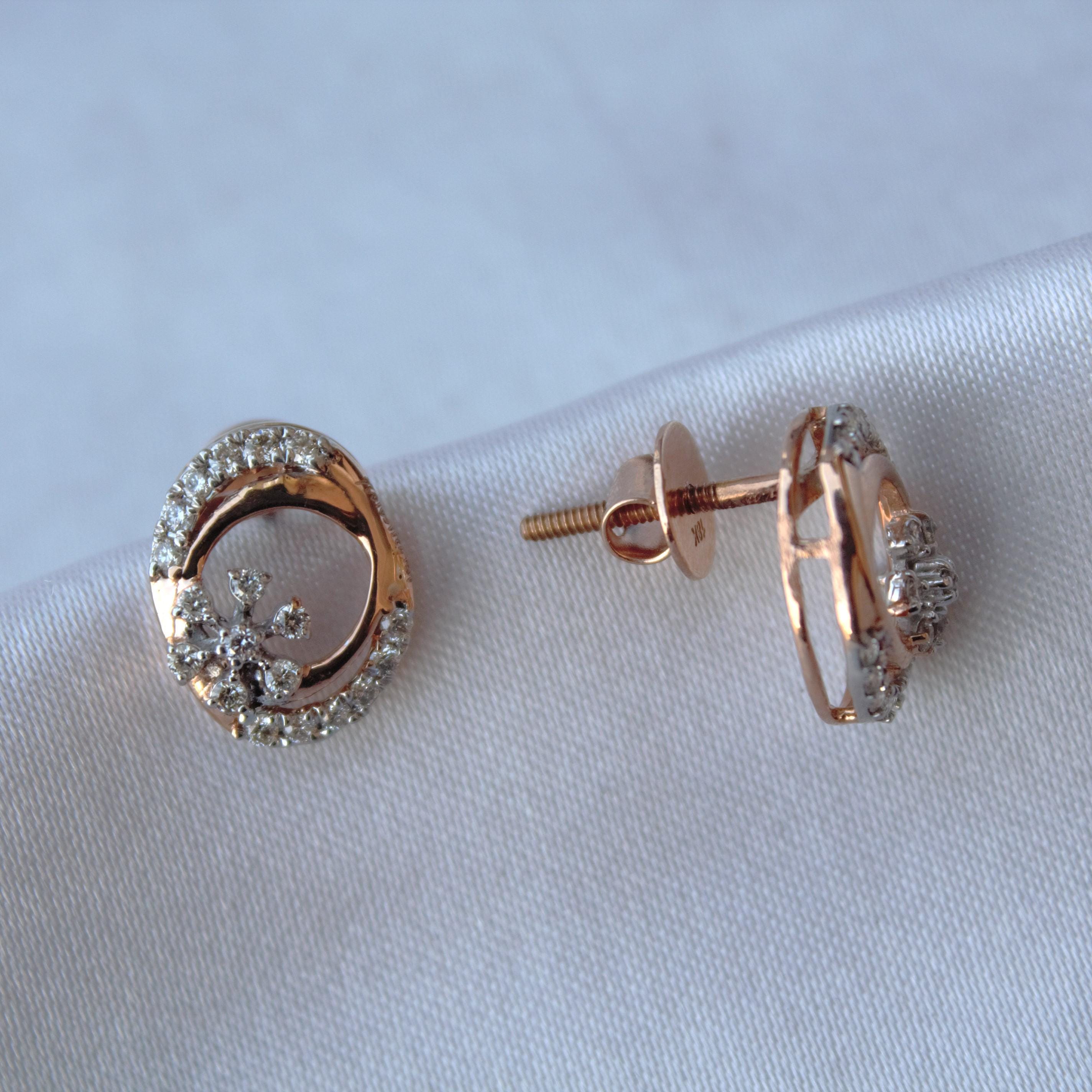 IGI Certified 18K Rose Gold Diamond Pendant Necklace and Stud Earrings Set