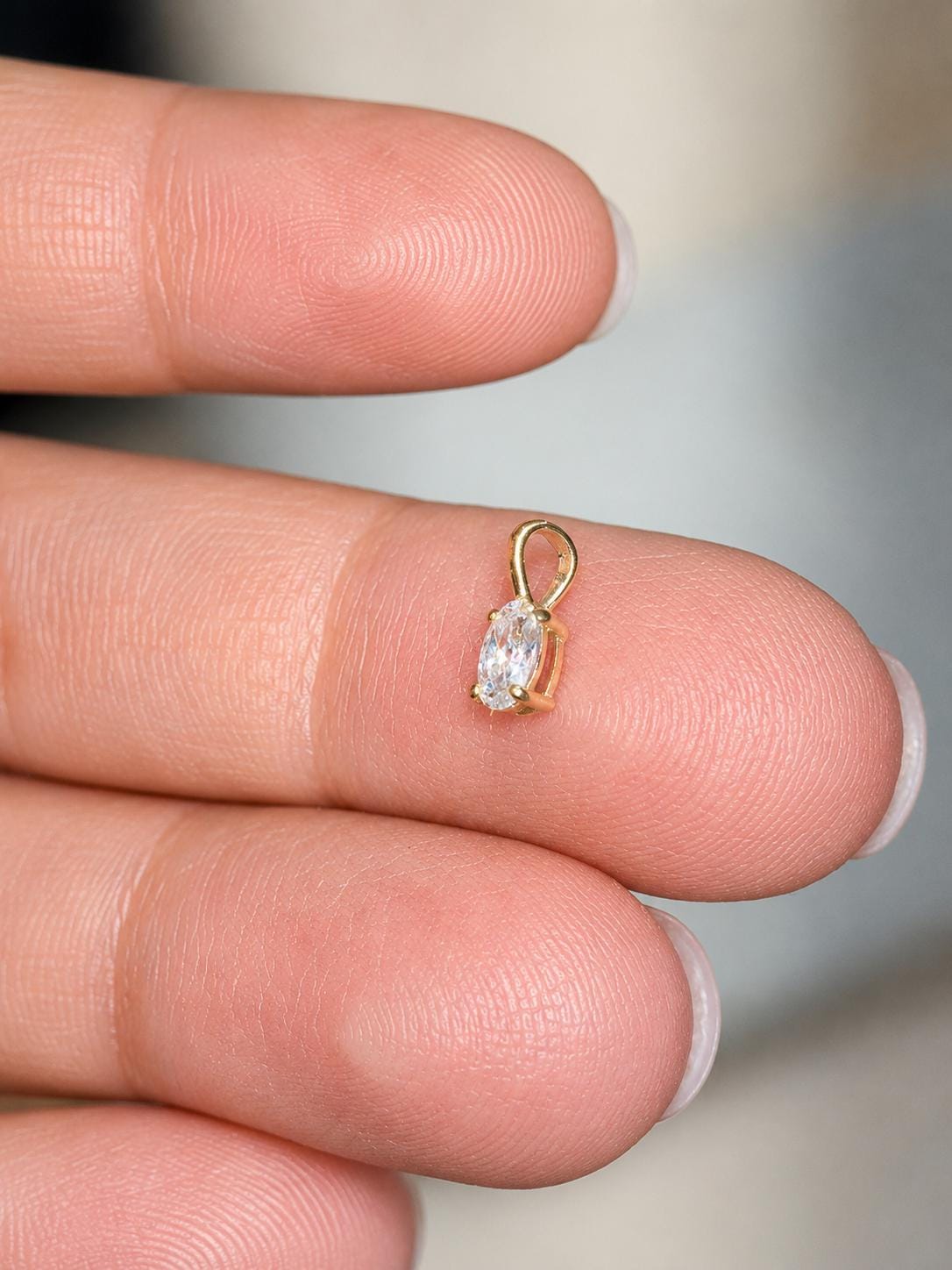 0.25 CT Oval Lab Grown Diamond Charm in Solid 14K Gold