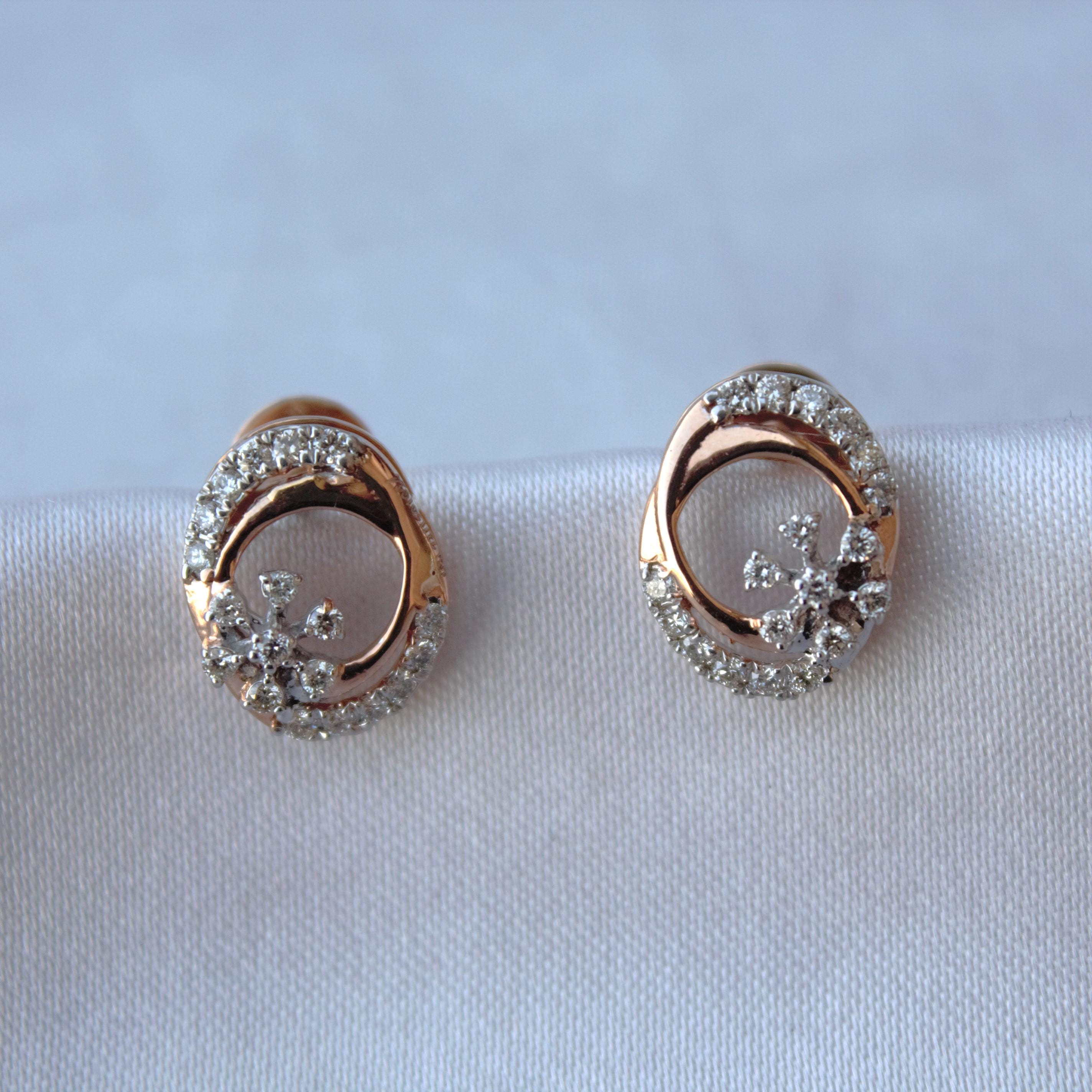 IGI Certified 18K Rose Gold Diamond Pendant Necklace and Stud Earrings Set