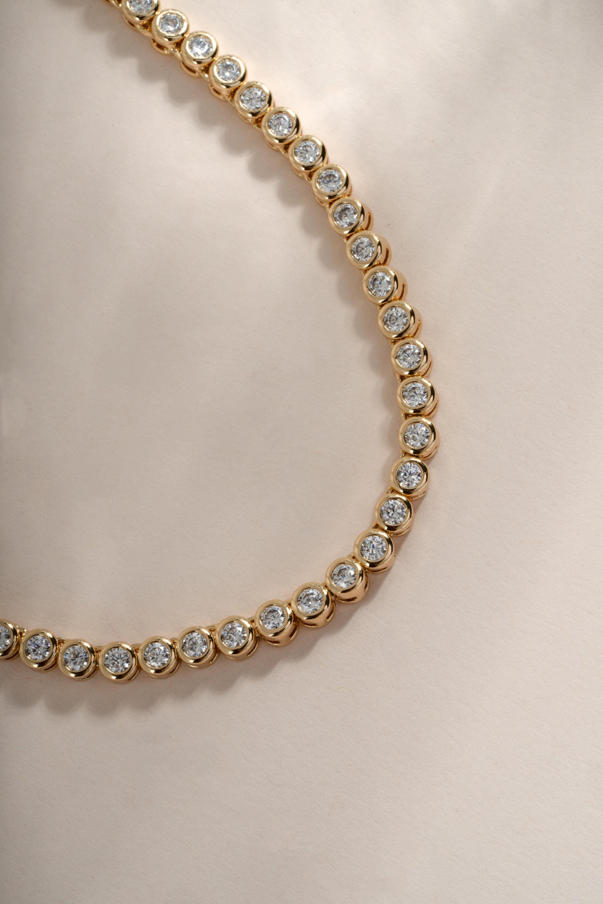 Round Bezel Cubic Zirconia Tennis Necklace with 2.5mm Stones