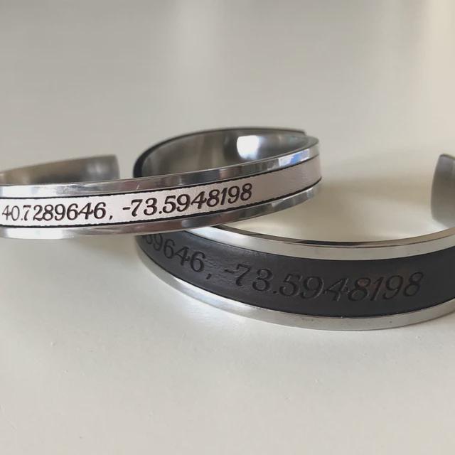 Custom Engraved Leather and Stainless Steel Couple Bracelet Set of 2