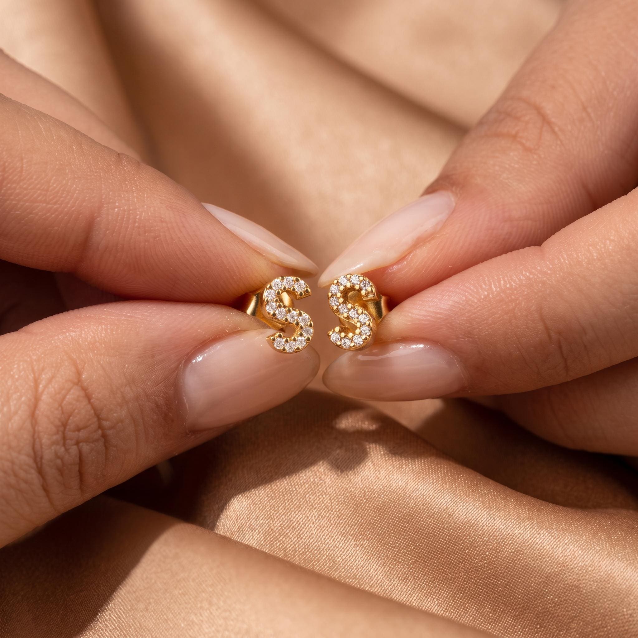 Petite Initial Stud Earrings with Zircon Accents