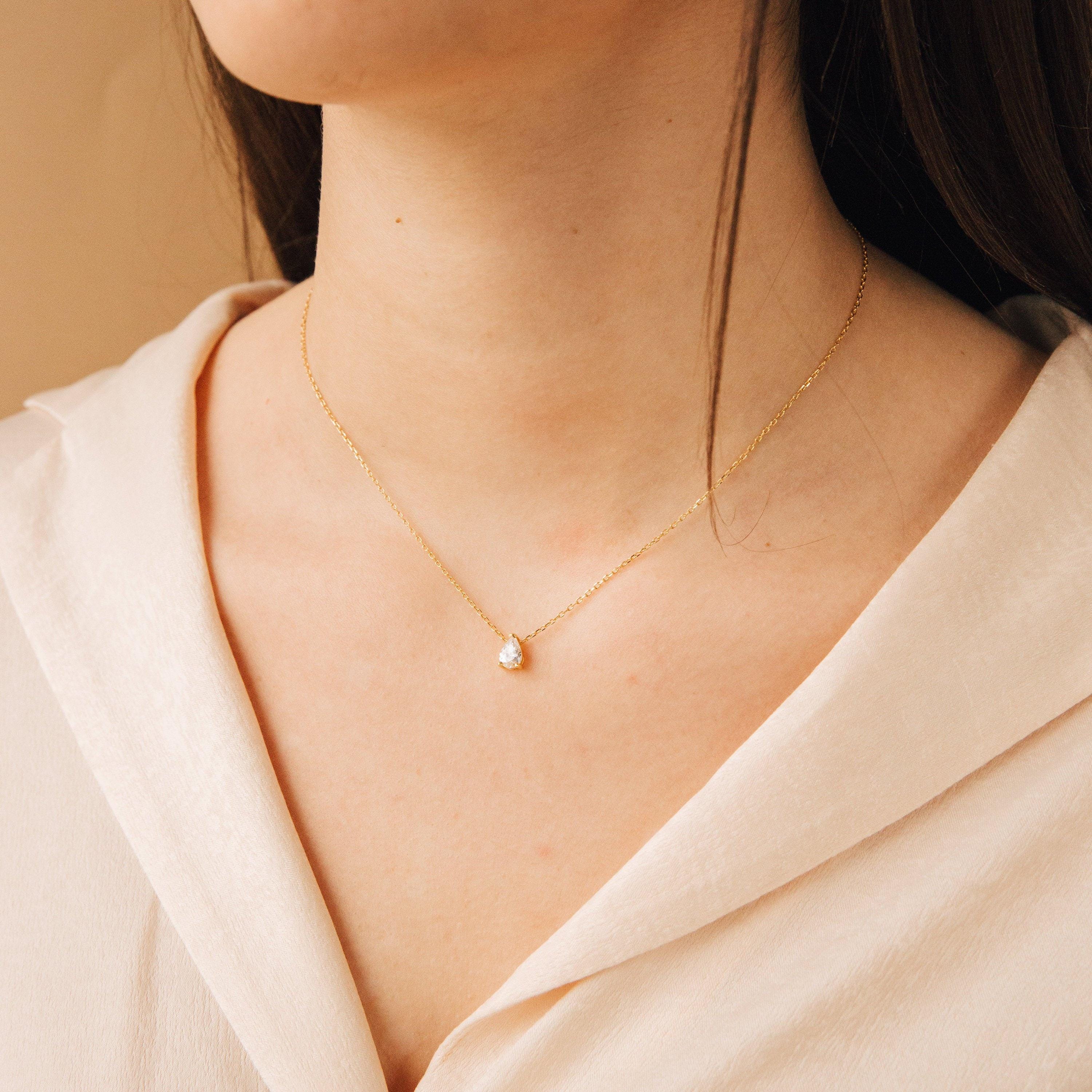 Pear Cut Teardrop Pendant Necklace in 925 Sterling Silver, 18K Gold Plated