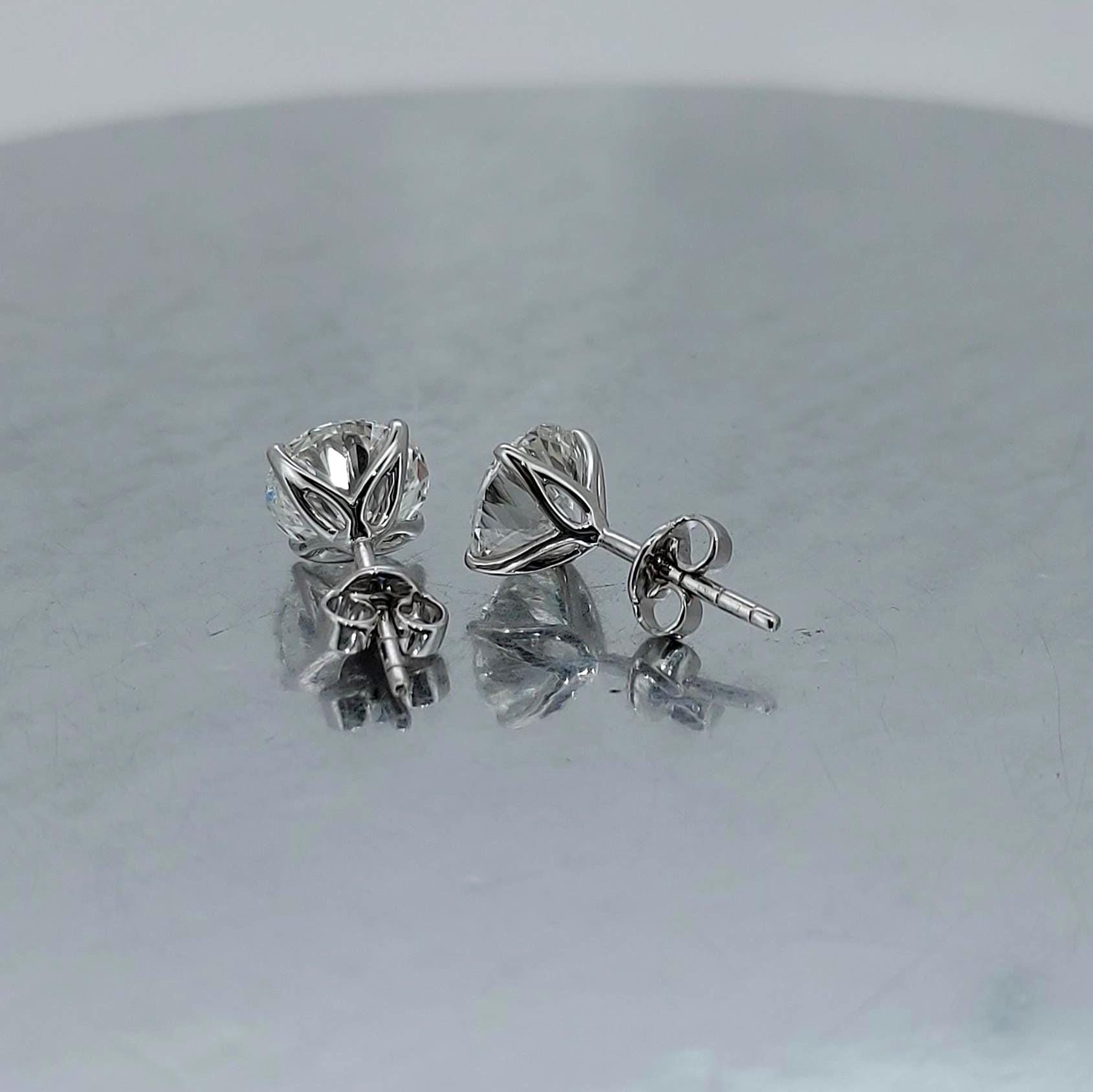 4ct Total Lab Grown Diamond Stud Earrings in 14K White Gold, E VVS2 Round Cut