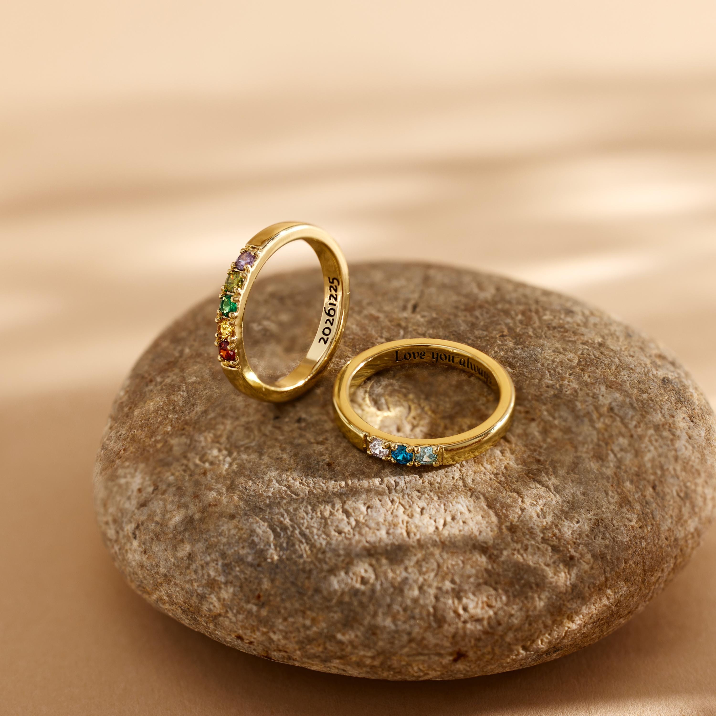 Personalized Birthstone Ring with Hidden Inner Engraving