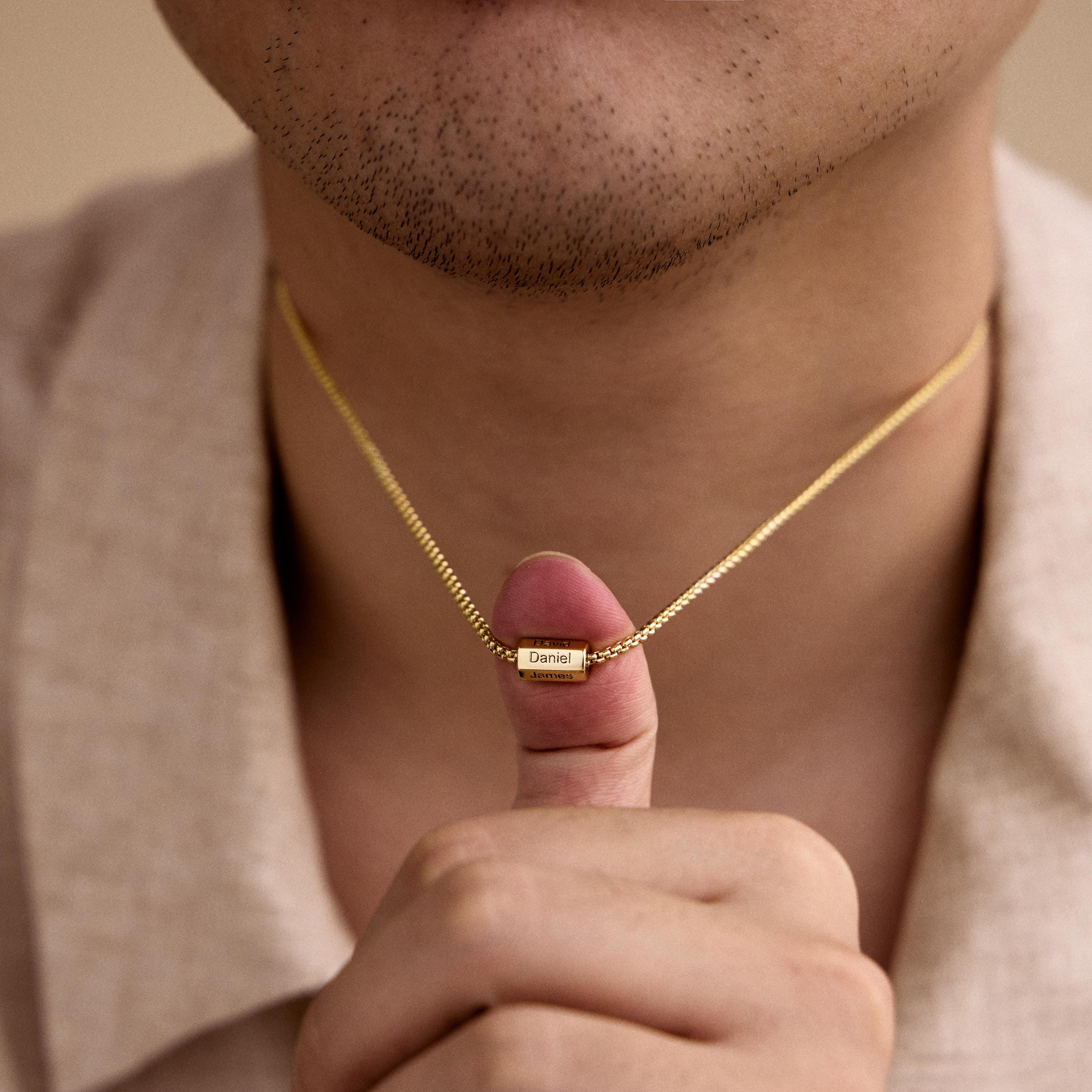 Custom Name Bar Necklace for Men with Copper Pendant and Engraved Names