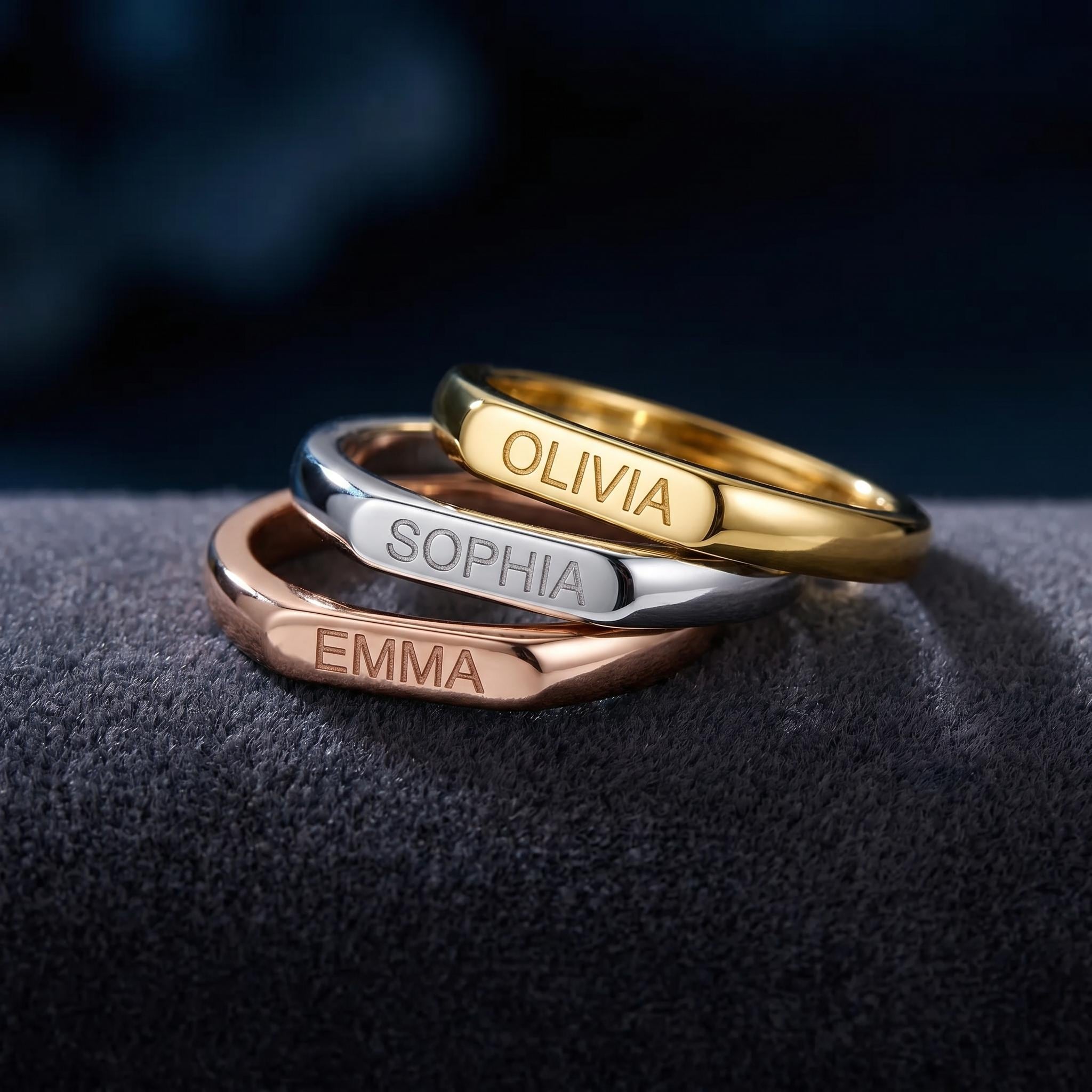 14K Solid Gold Engraved Bar Name Ring, Custom Signet Band