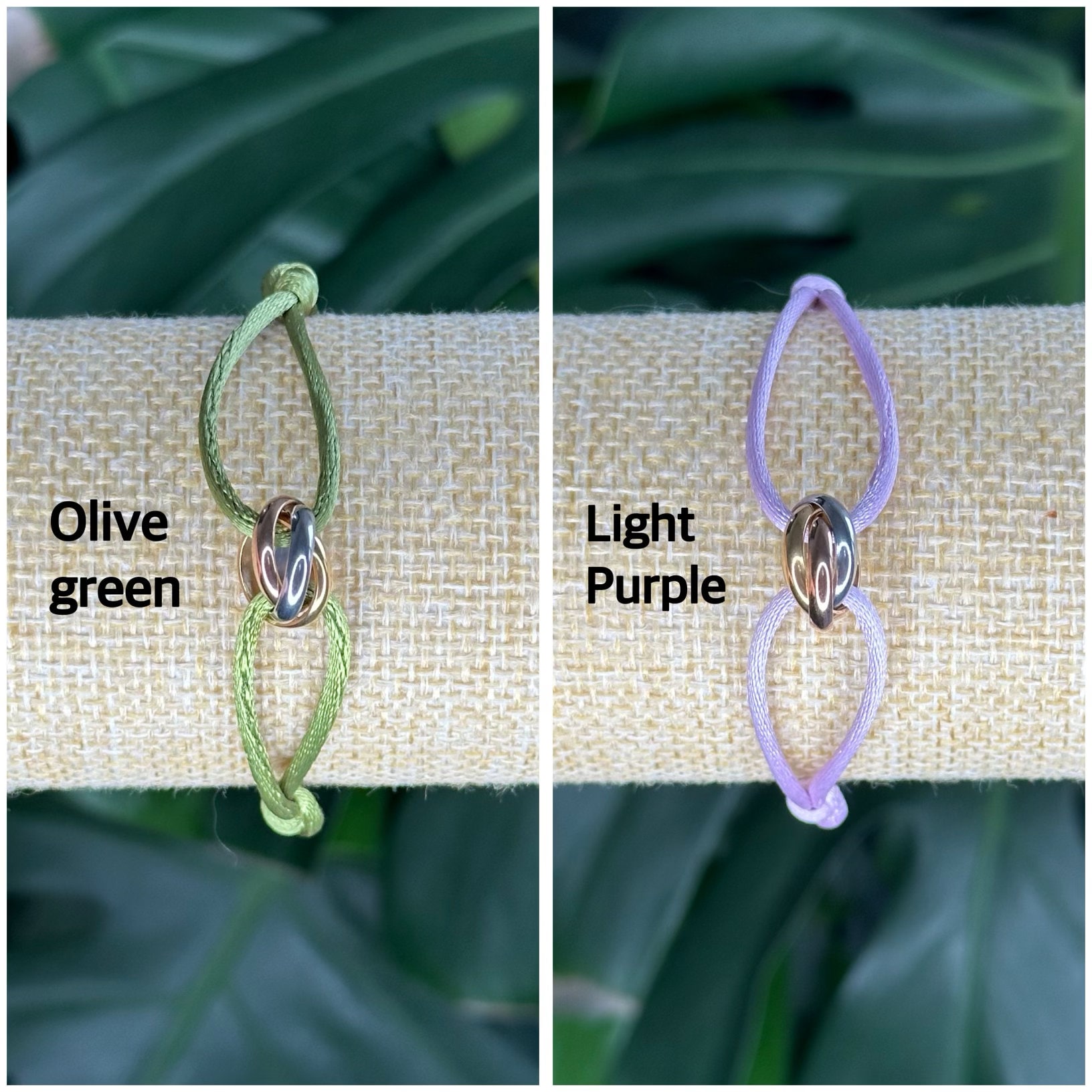 Adjustable Trinity Bracelet with Three Stainless Steel Rings on Silk Cord