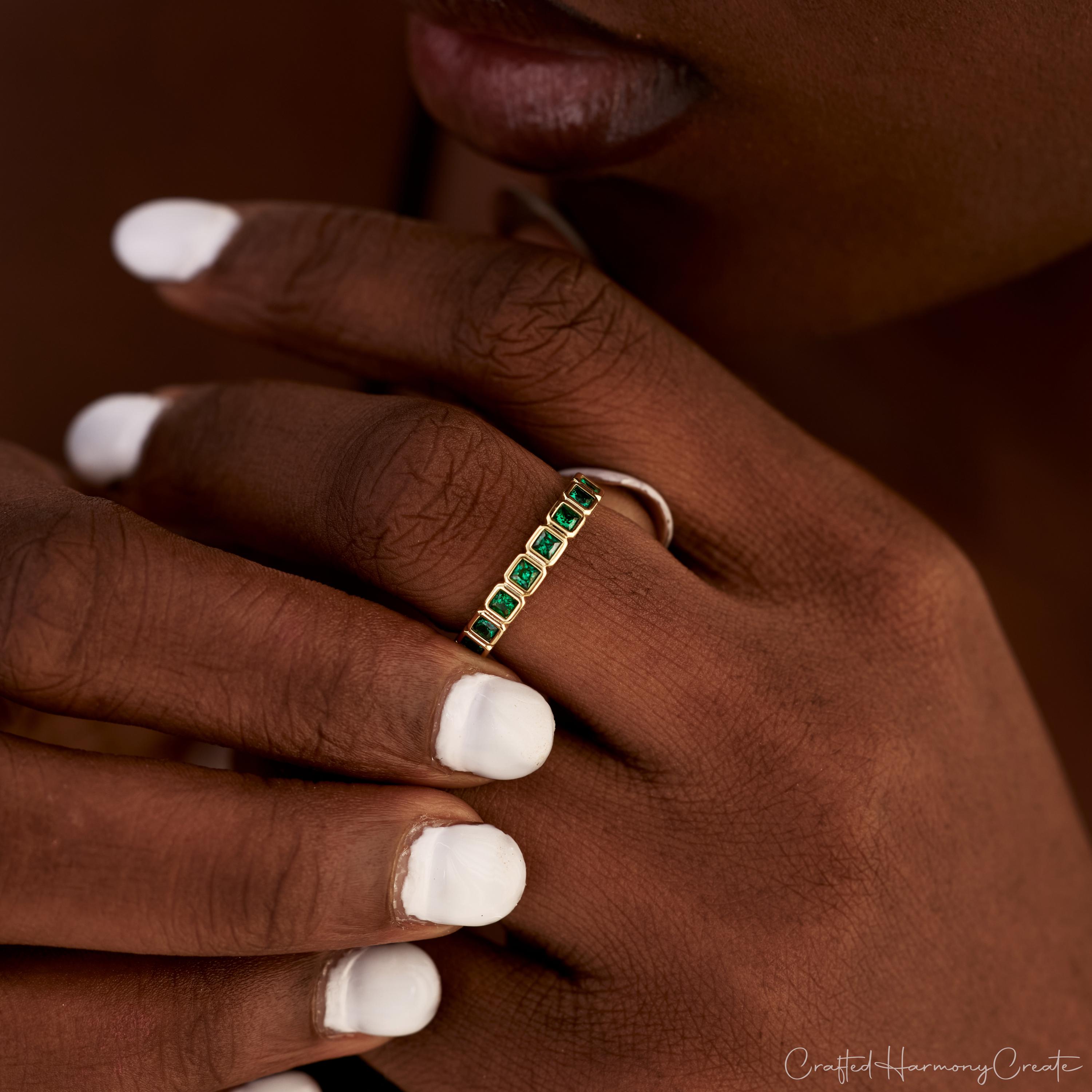 Square Bezel Set Birthstone Stacking Ring