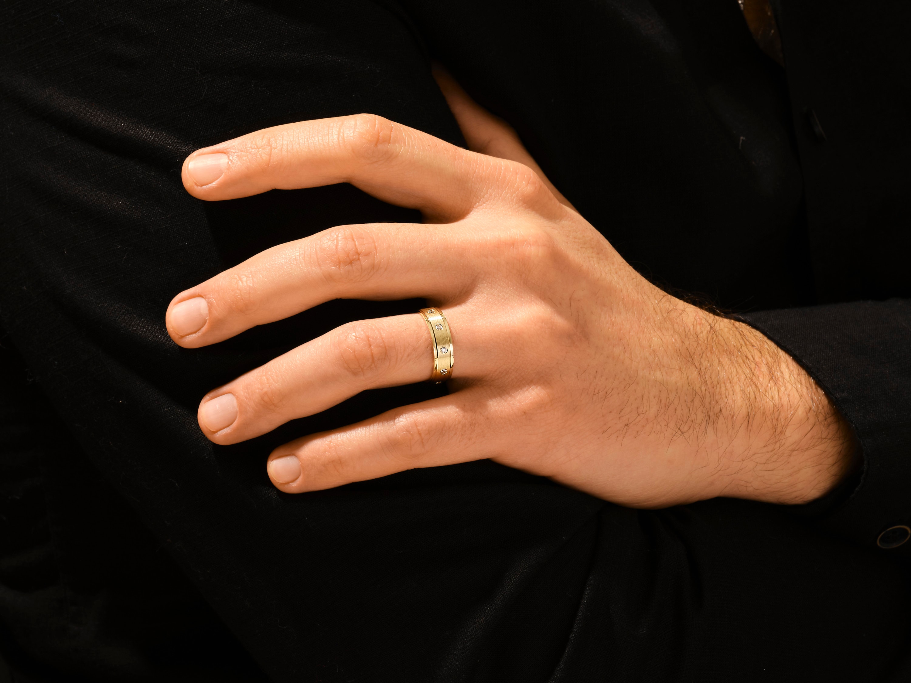 Men's Matte Beveled Diamond Wedding Band, Ten Stone