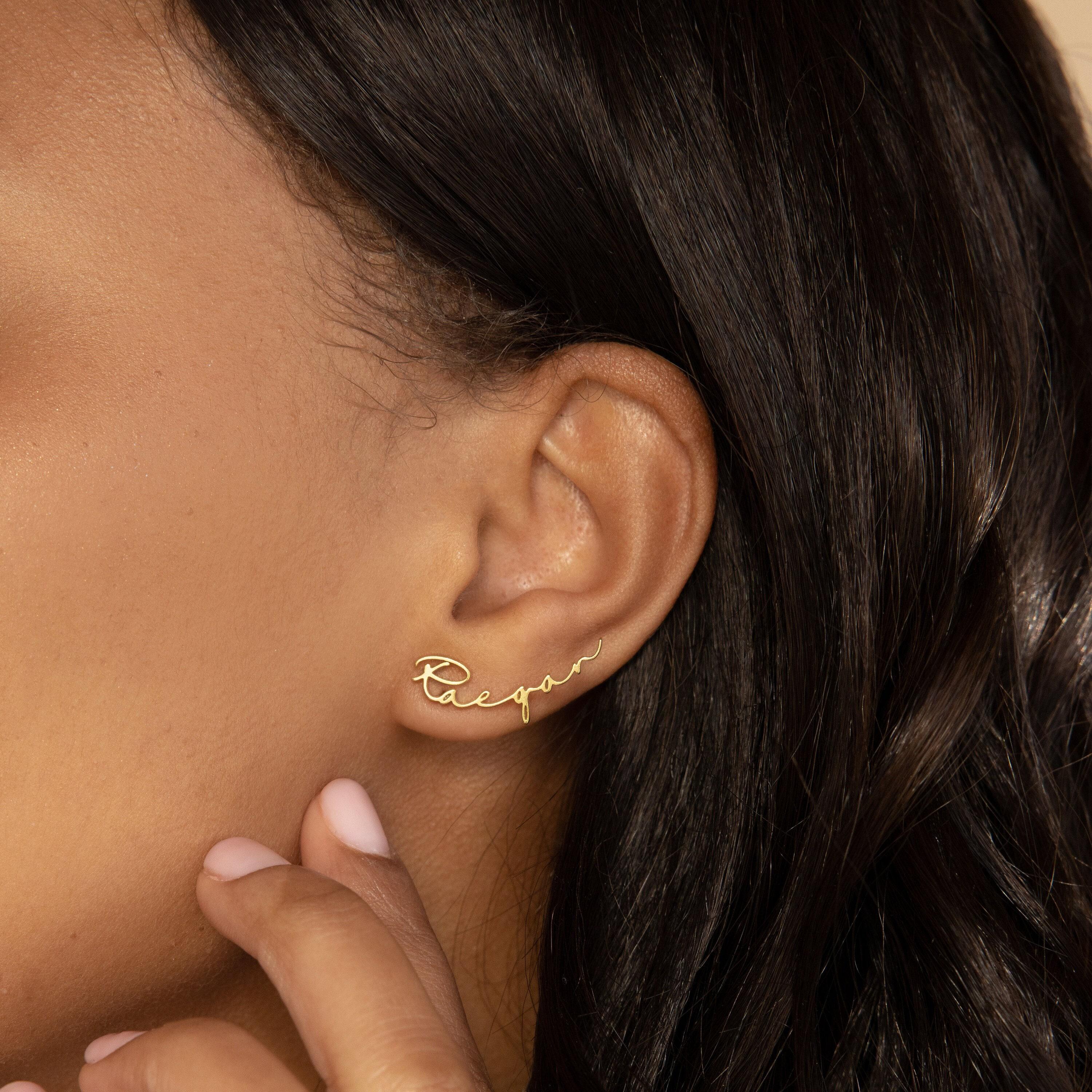 Custom Name Stud Earrings in Sterling Silver and 18K Gold