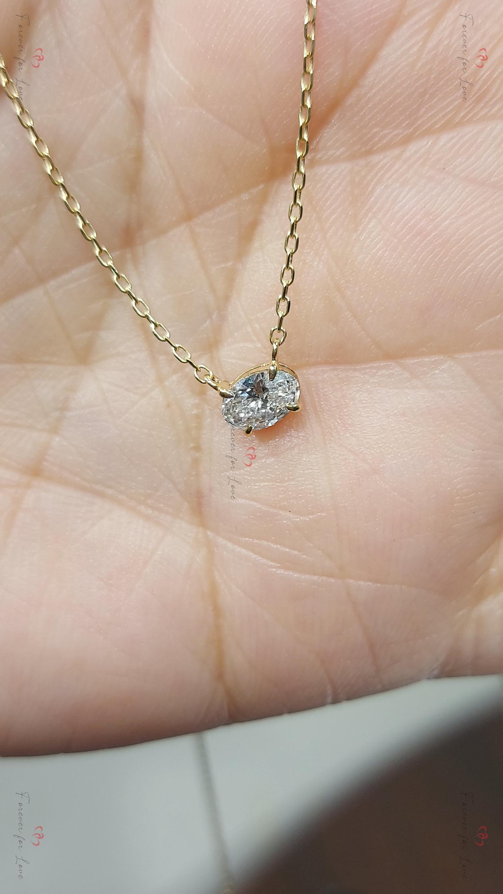0.5ct Oval Diamond Necklace in 14K Yellow Gold