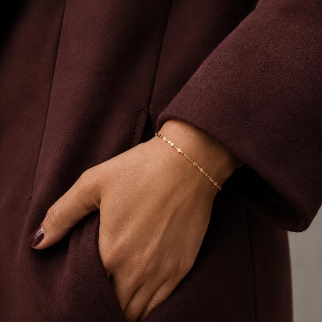 14K Solid Gold Delicate Faceted Chain Bracelet