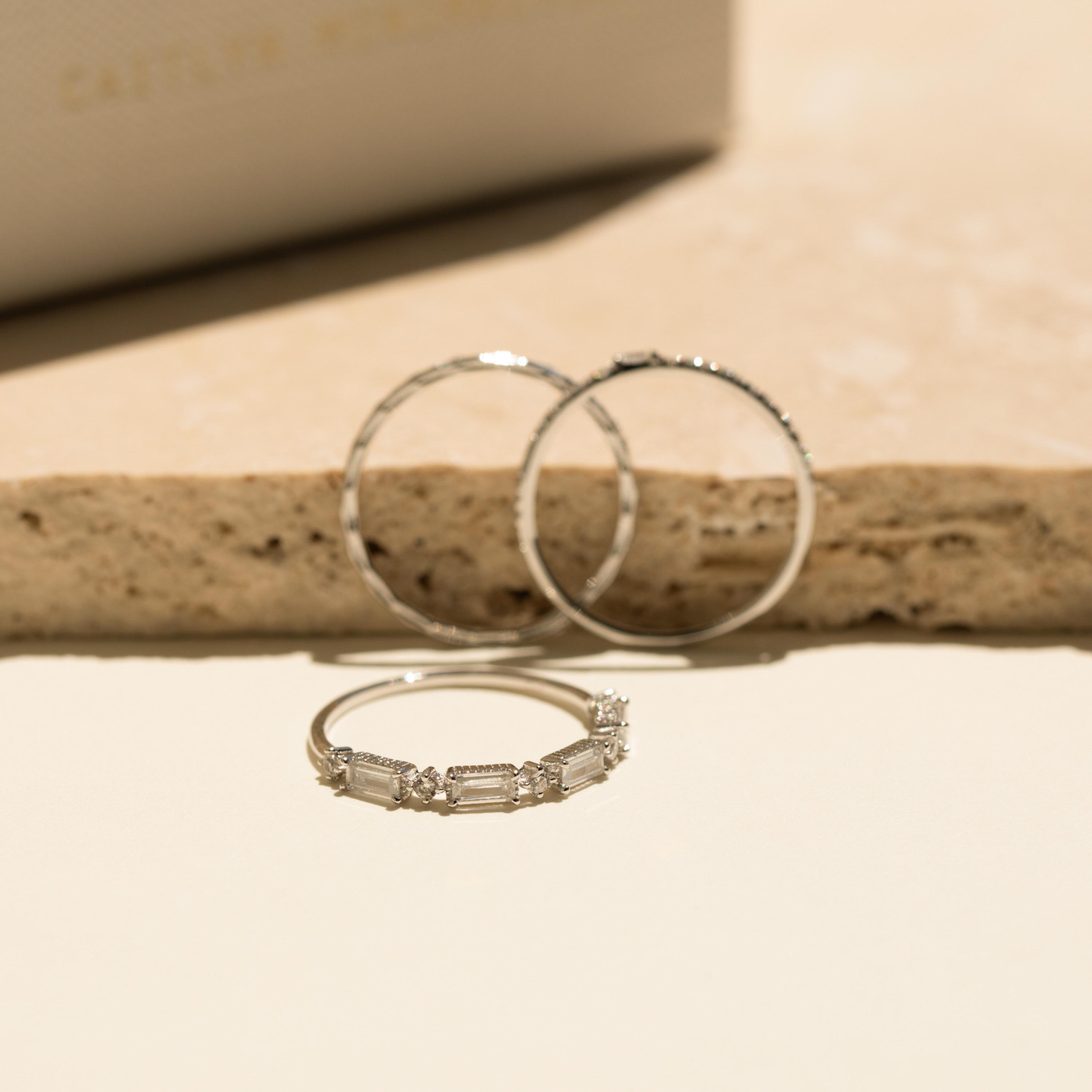 Diamond CZ Ring Set of 3 Dainty Stacking Bands