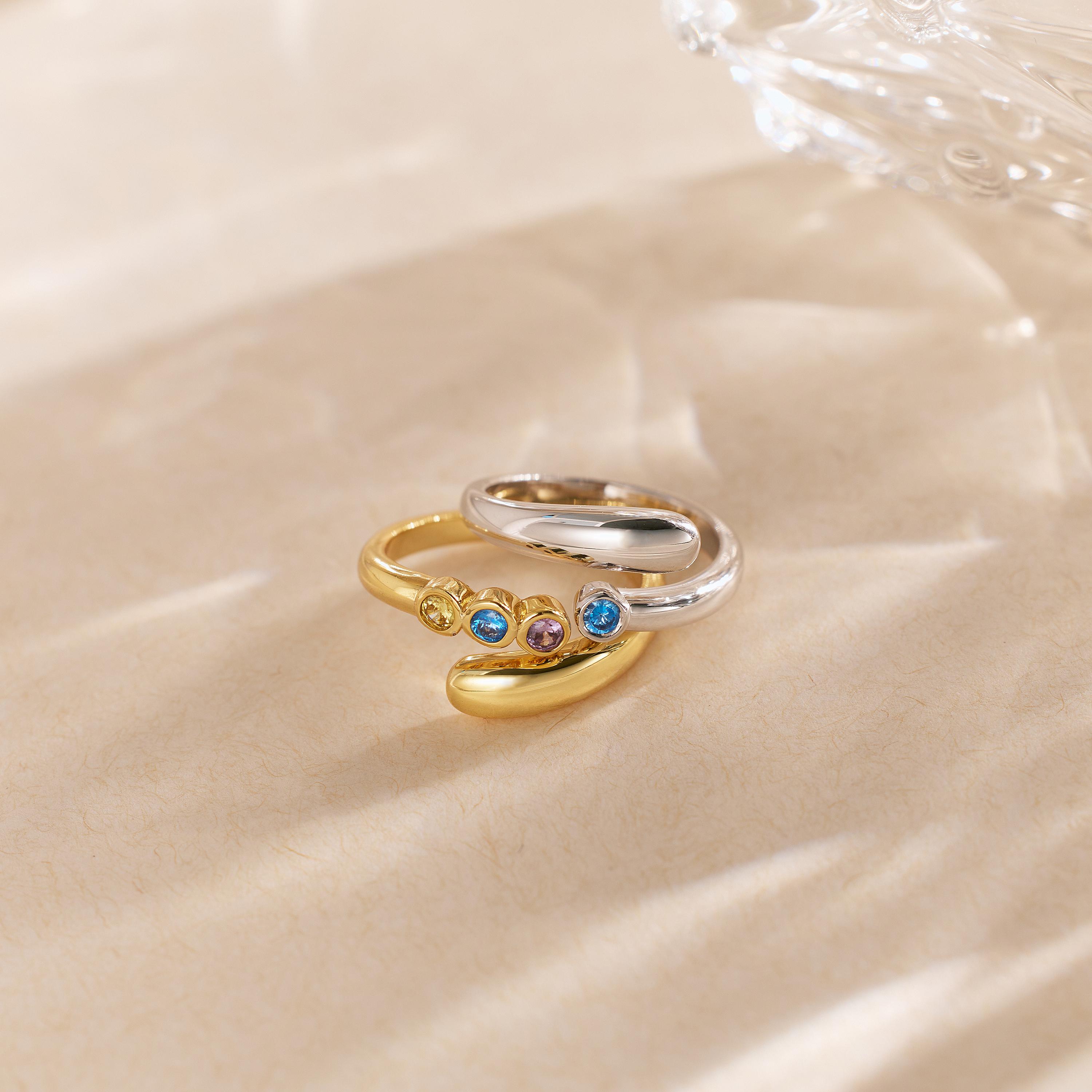 Custom Adjustable Birthstone Ring With Dainty Multi-Stone Detail
