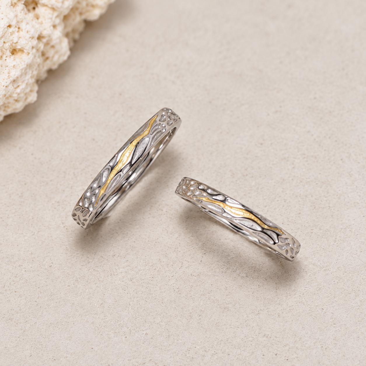 Customized Textured Couple Ring Set in 925 Sterling Silver