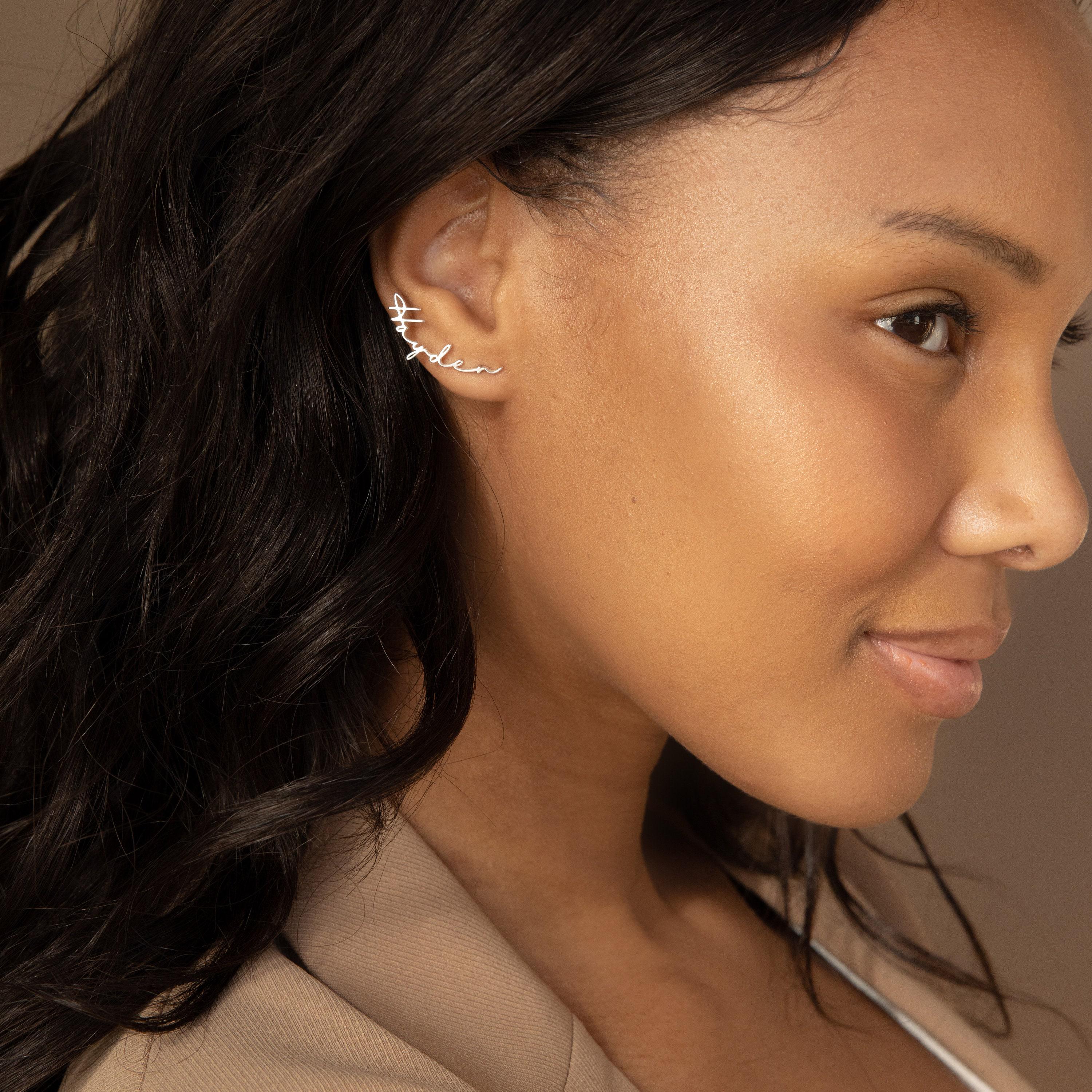 Custom Name Stud Earrings in Sterling Silver and 18K Gold