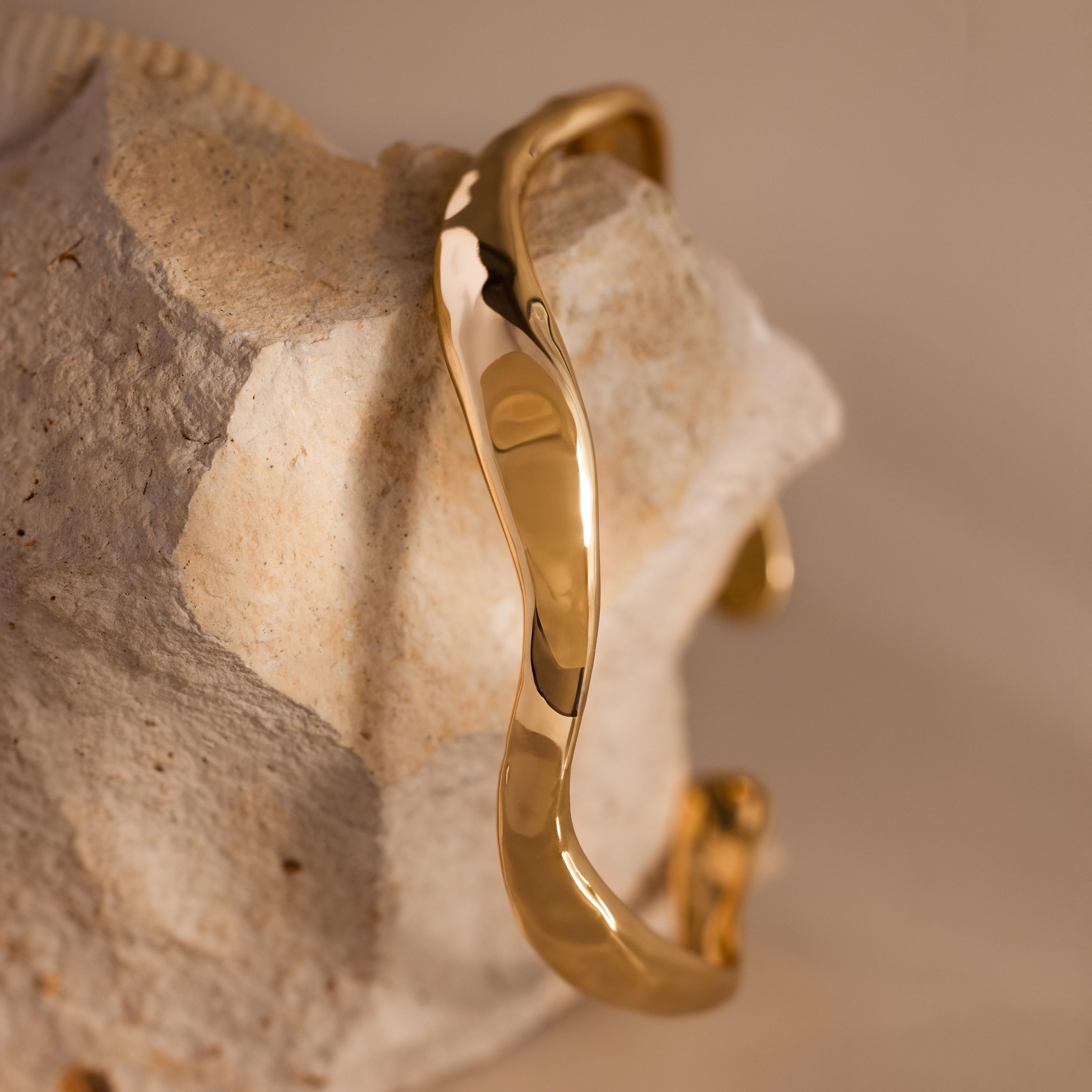 Wavy Cuff Bracelet in 18K Gold Over Brass