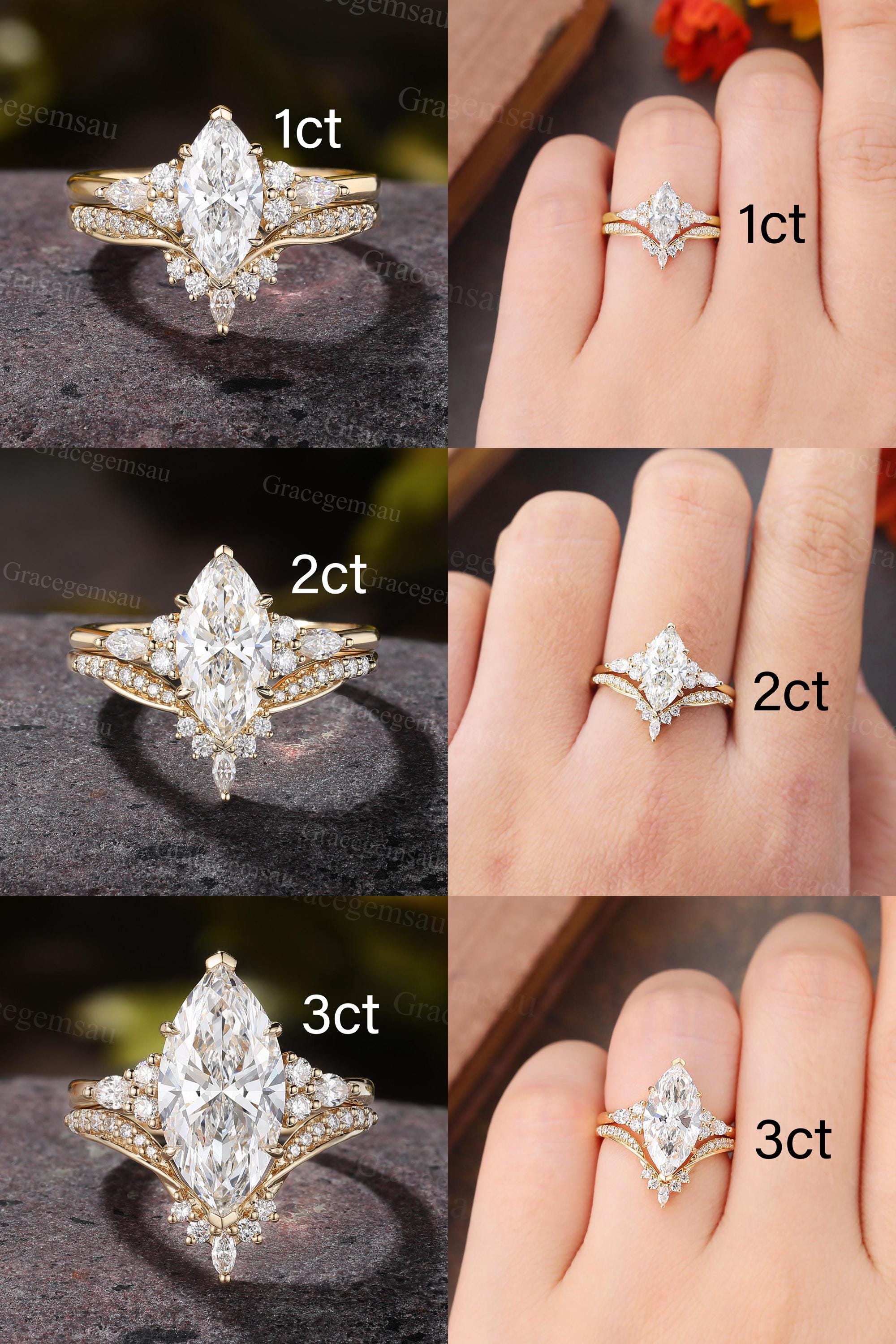 Marquise Lab Grown Diamond Bridal Set, Cluster Prong Filigree