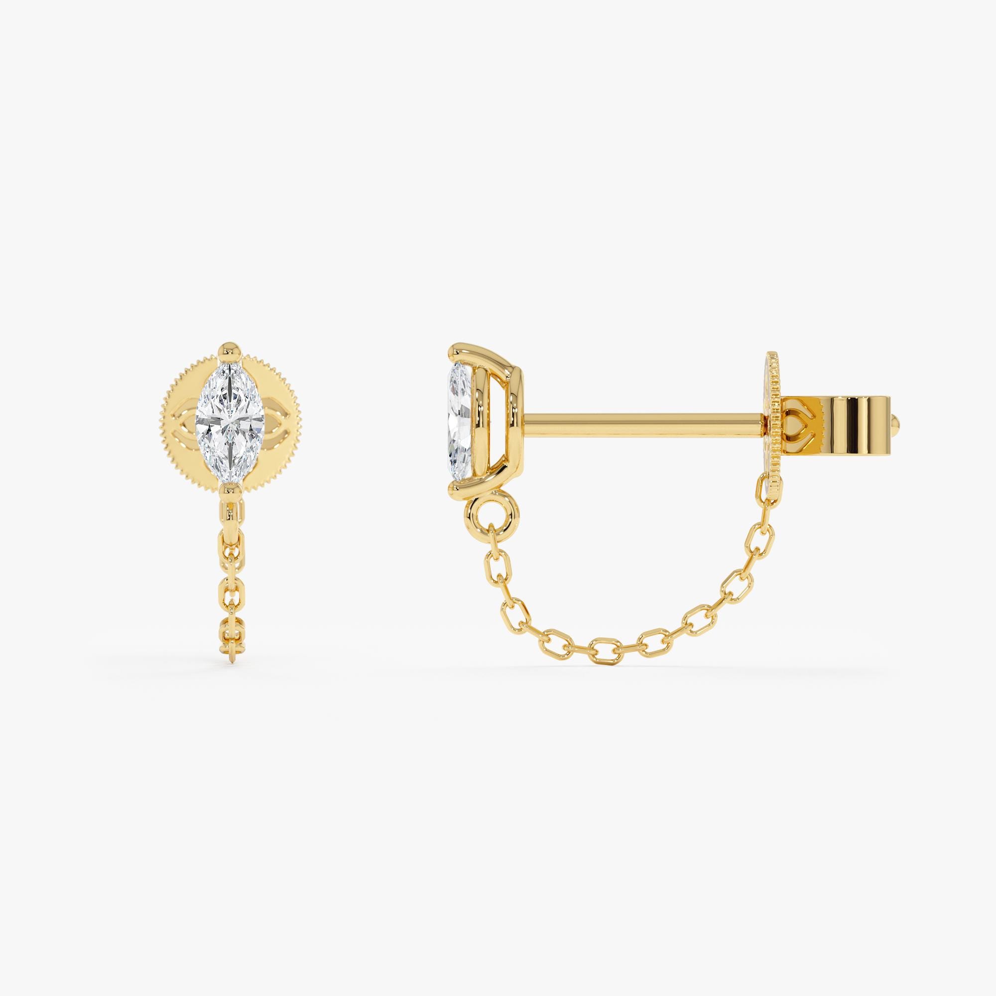 Marquise Diamond Chain Earrings in Solid 10K, 14K or 18K Gold
