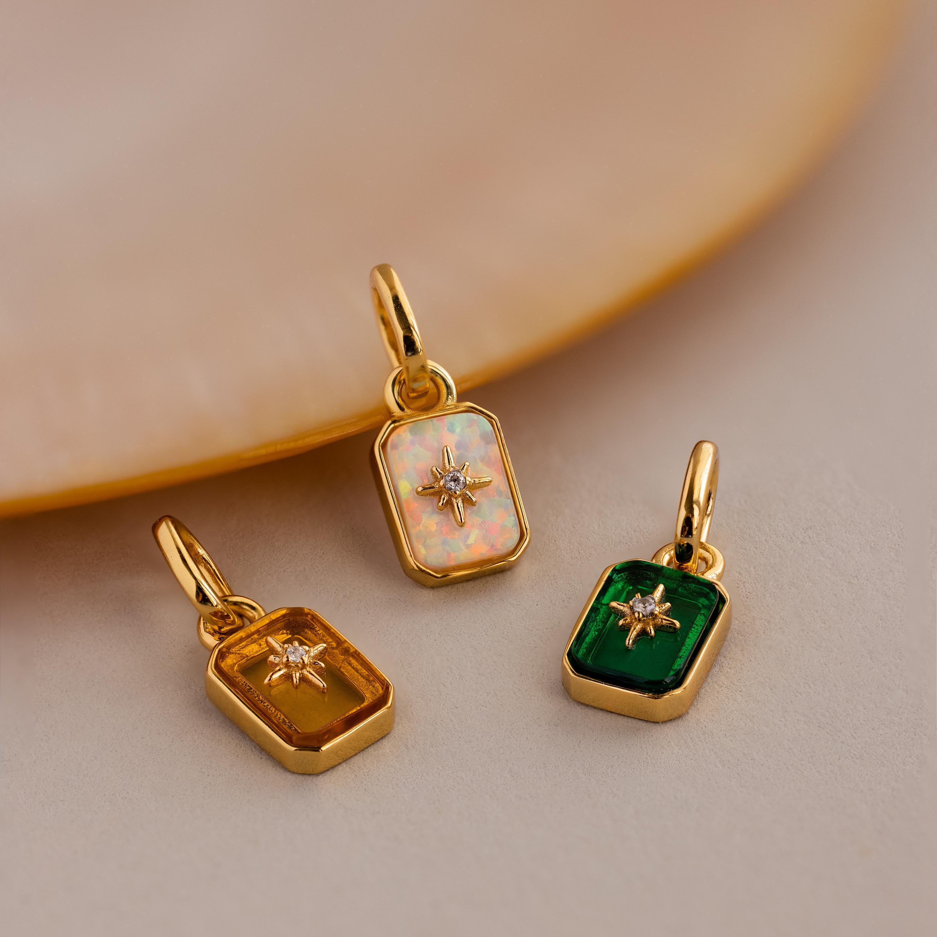 North Star Birthstone Charm in 18K Gold Over Brass