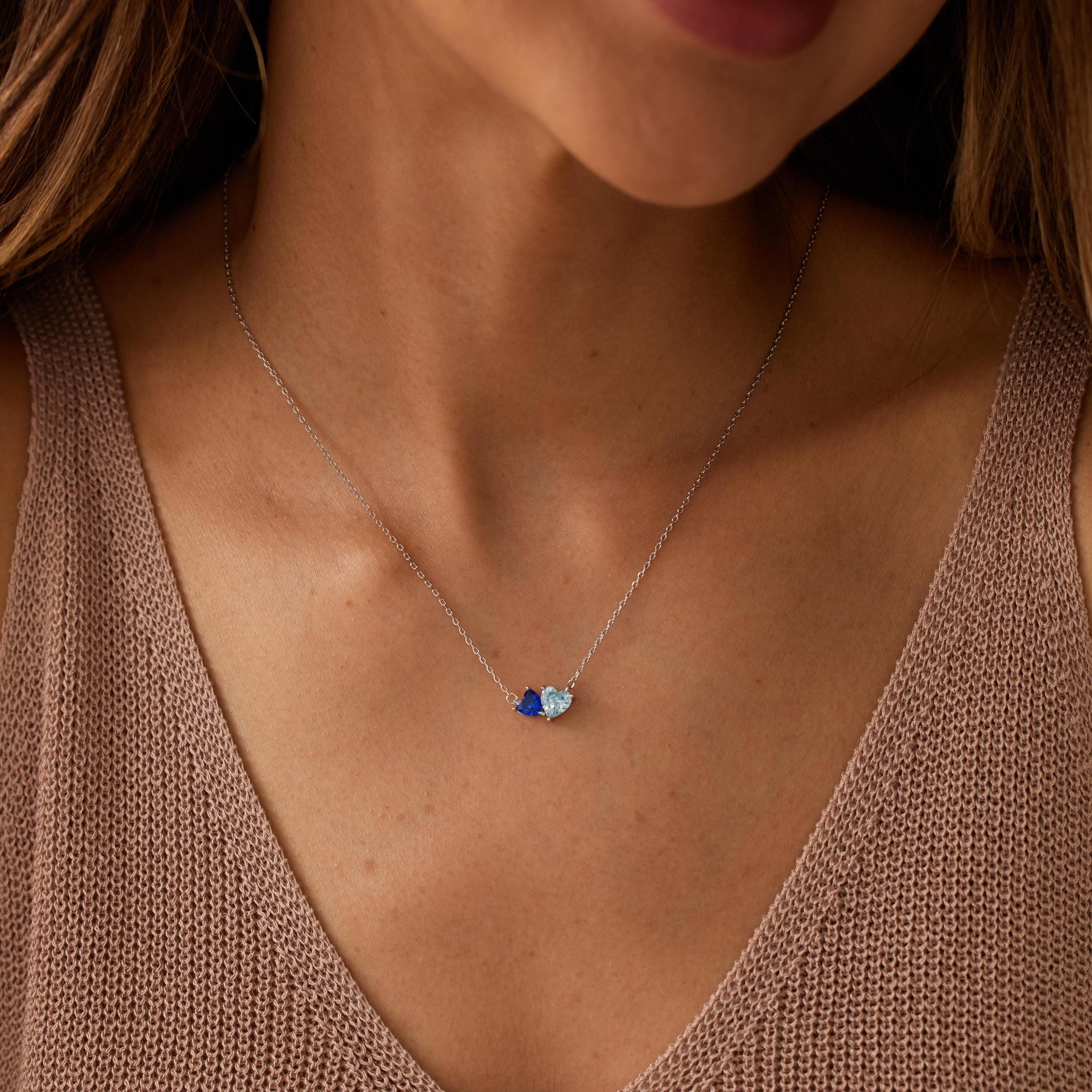Two Heart Birthstone Necklace in 14K Gold Plating with Two Custom Months