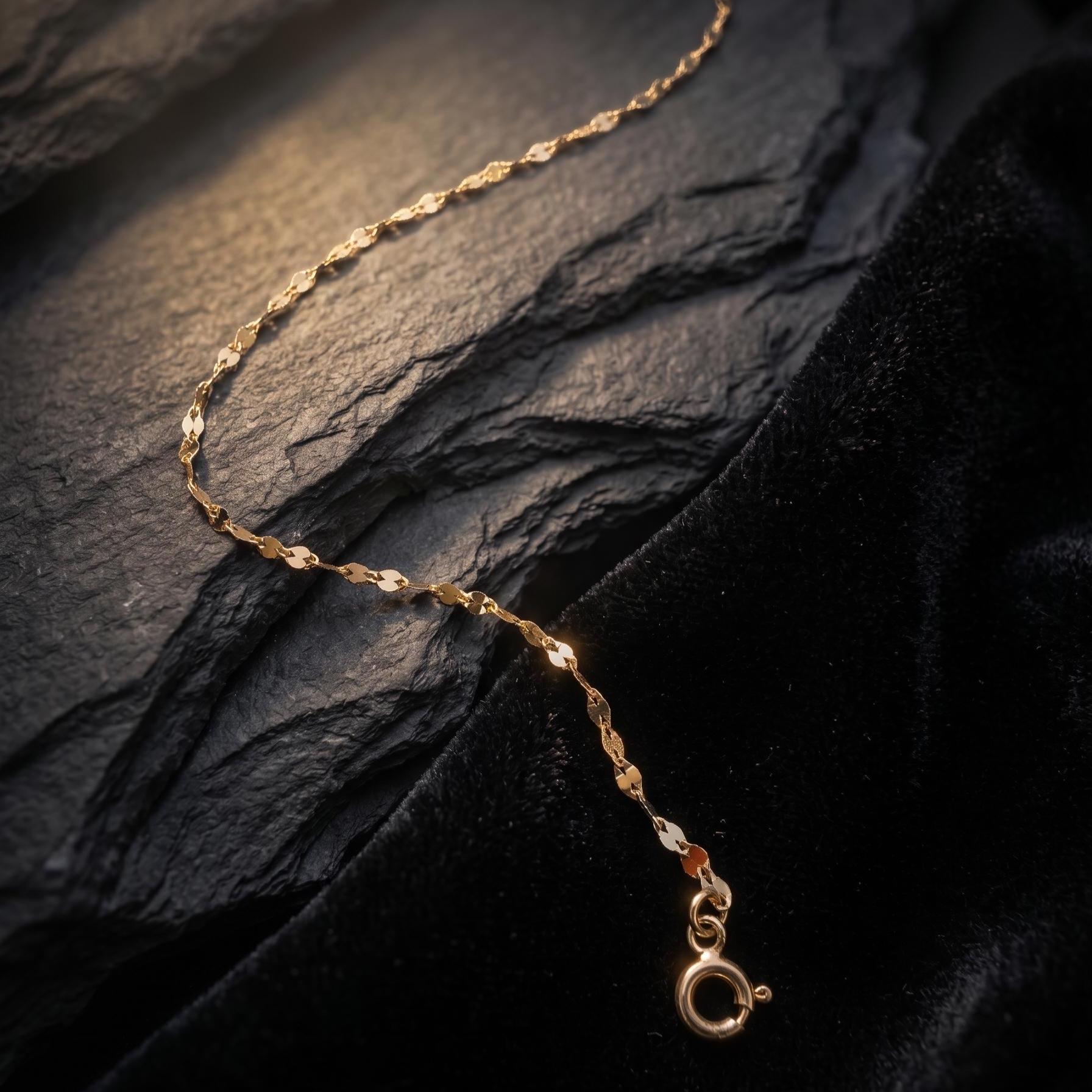14K Solid Gold Delicate Faceted Chain Bracelet