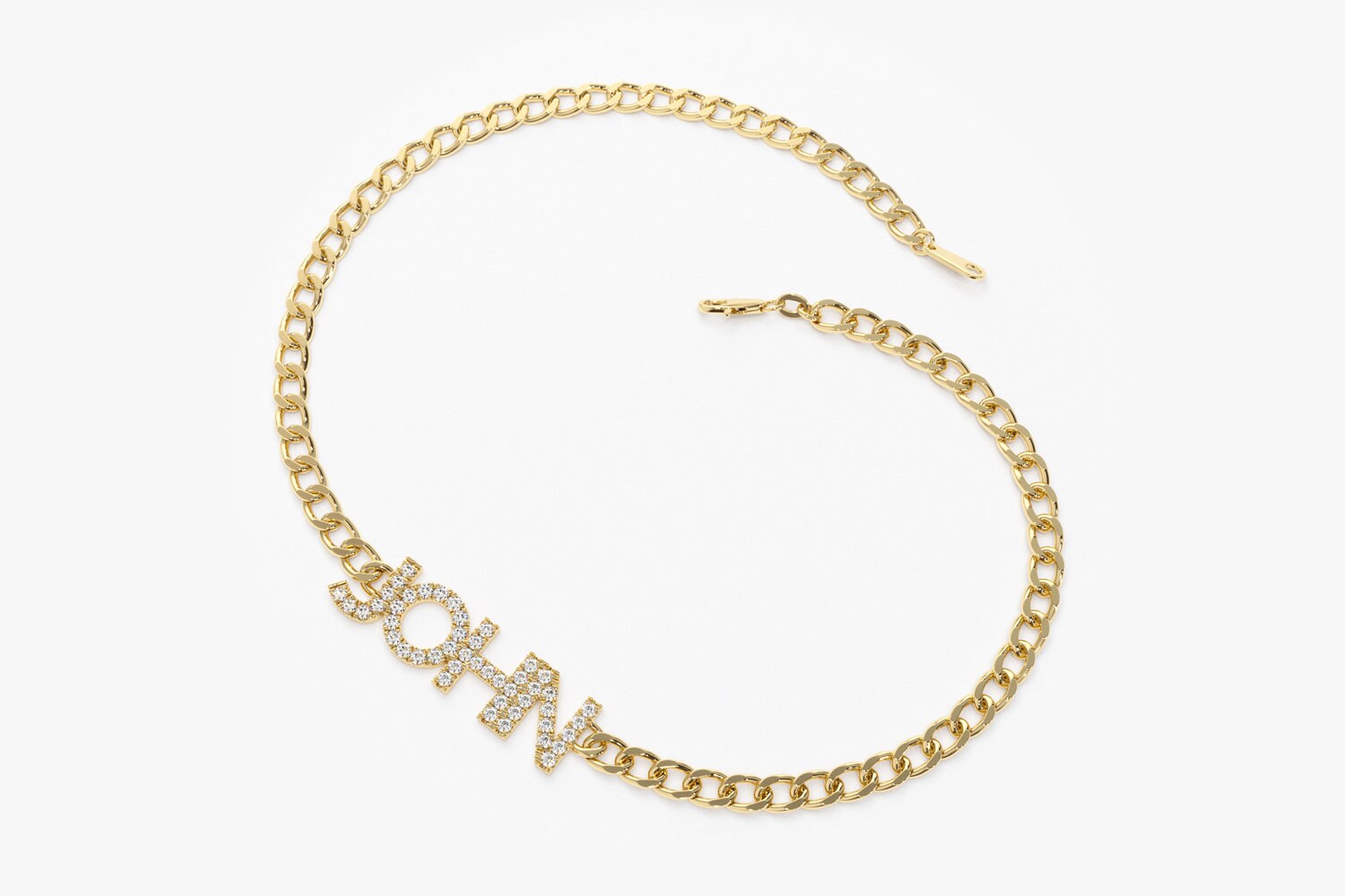 Personalized Diamond Name Bracelet on a 14K Gold Cuban Link Chain
