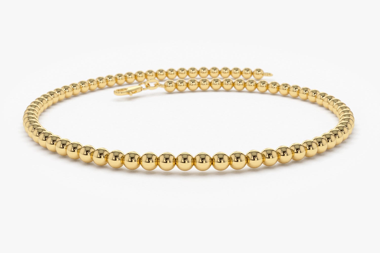 14K Solid Gold 2.5 mm Beaded Bracelet with Inner Cable Chain
