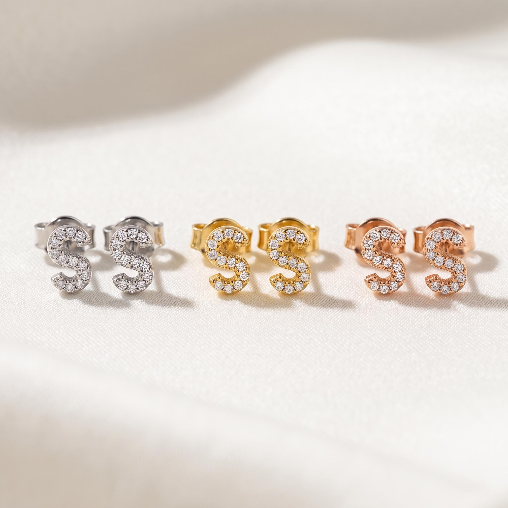 Petite Initial Stud Earrings with Zircon Accents
