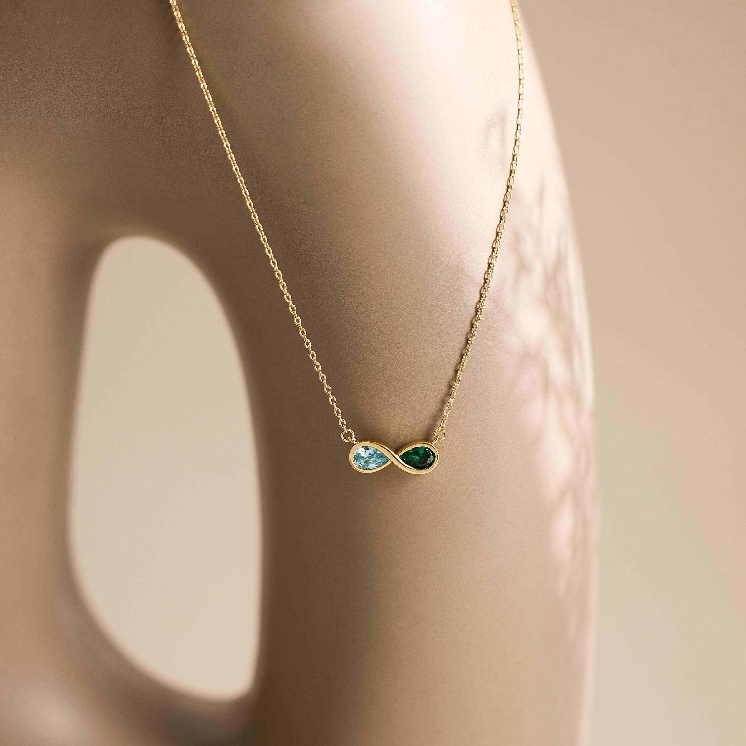 Custom Infinity Birthstone Necklace with Two Stones for Couples