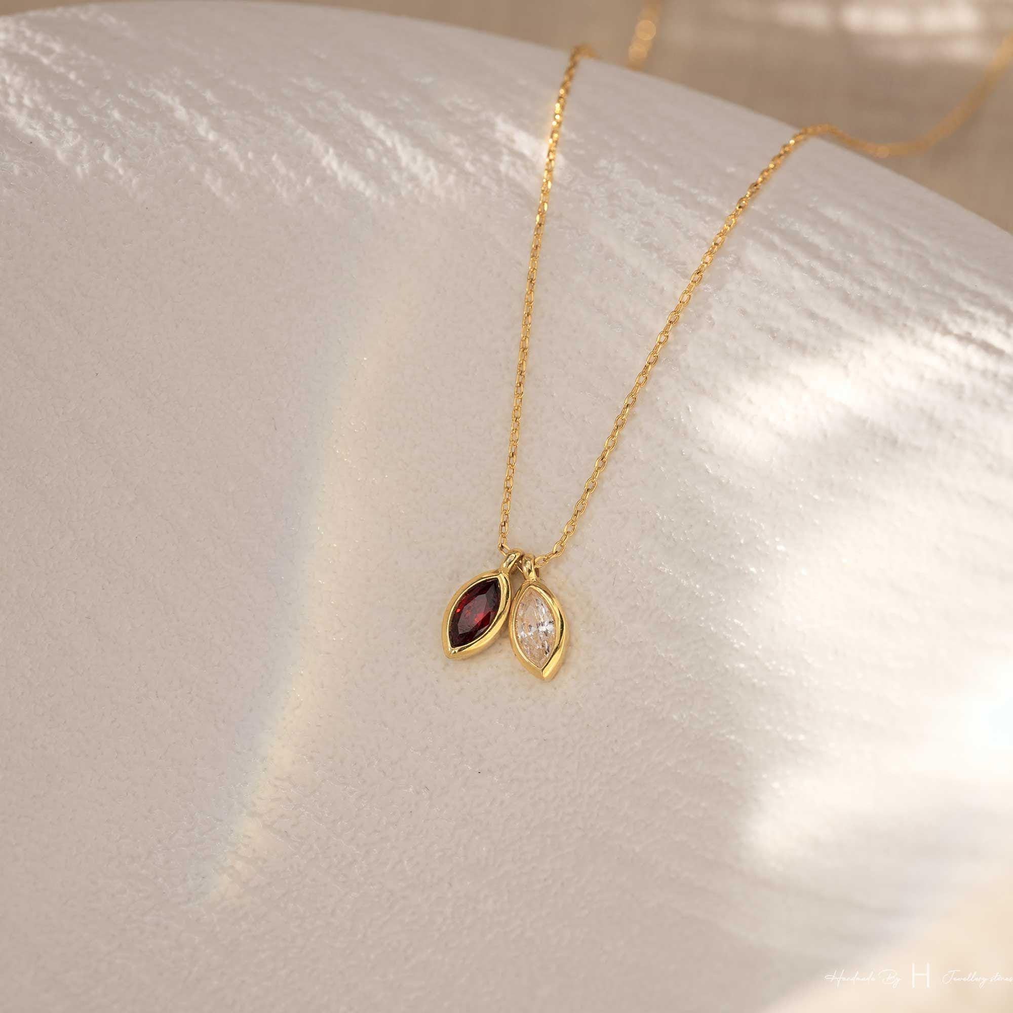 Custom Marquise Leaf Birthstone Necklace