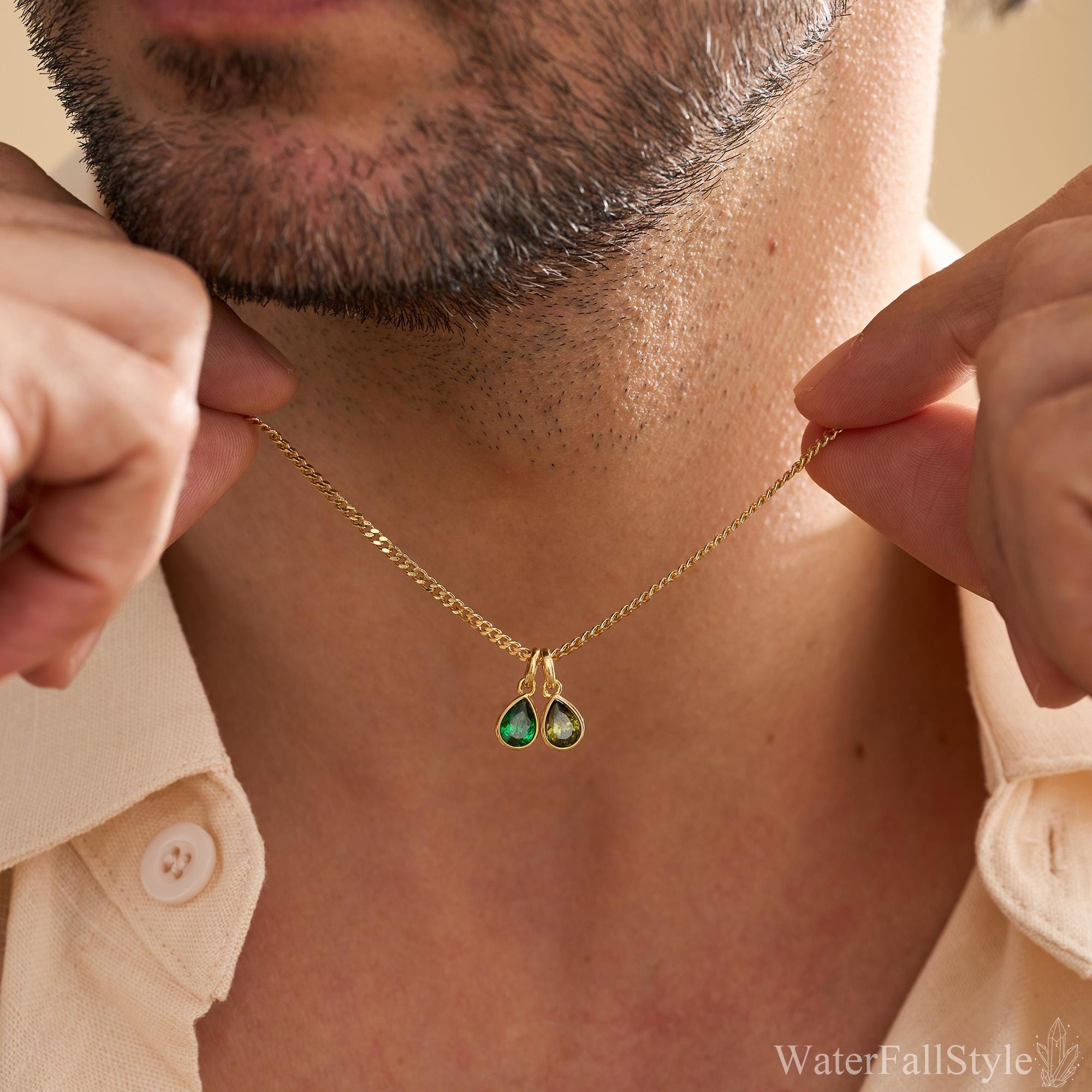 Custom Birthstone Necklace for Men in Copper with Zircon Stone