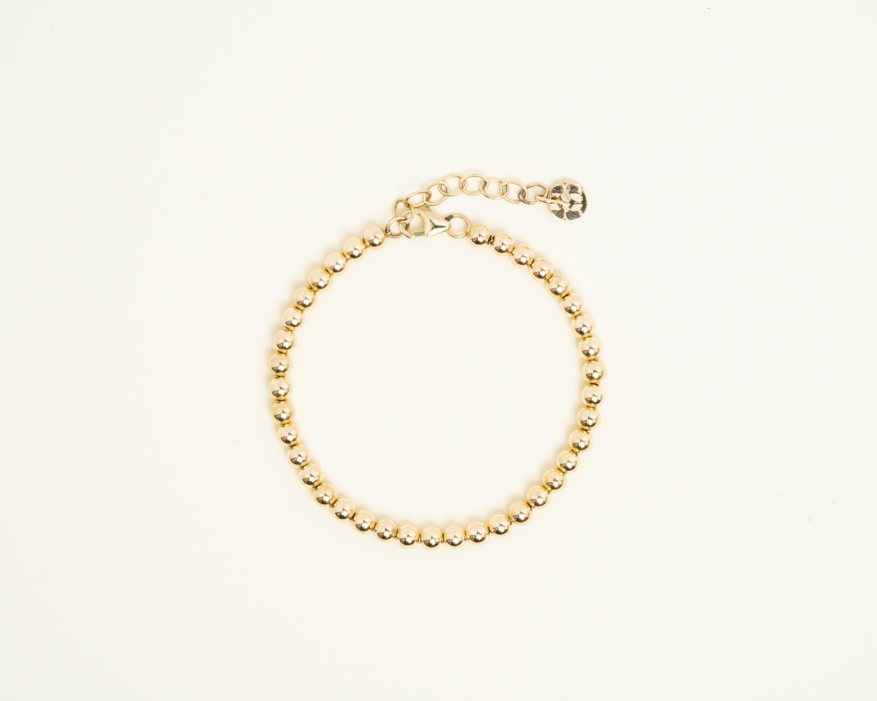 14K Solid Gold Heavy Wall 4 mm Beaded Bracelet